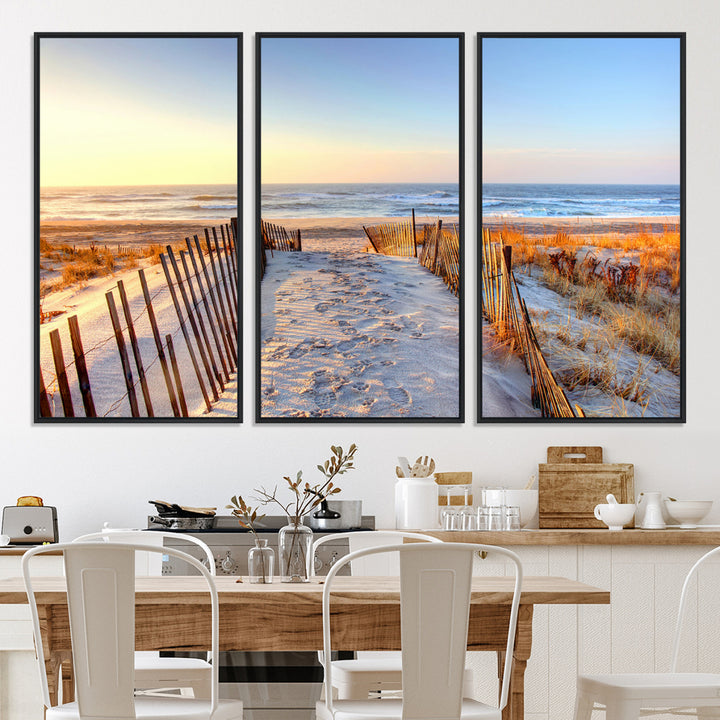 Ocean Sunset Wall Art Wall Art Canvas Print, Framed Nautical Photography Art Picture Print, Summer Beach House Decor Perfect Coastal