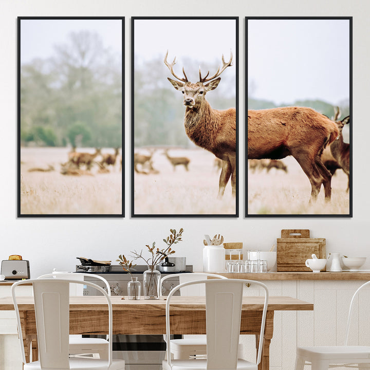 Rustic Nature Print Wall Art Canvas Print, Framed Deer Canvas Wall Art Art Picture Print, Nordic Animal Art Perfect Rustic Nature Decor