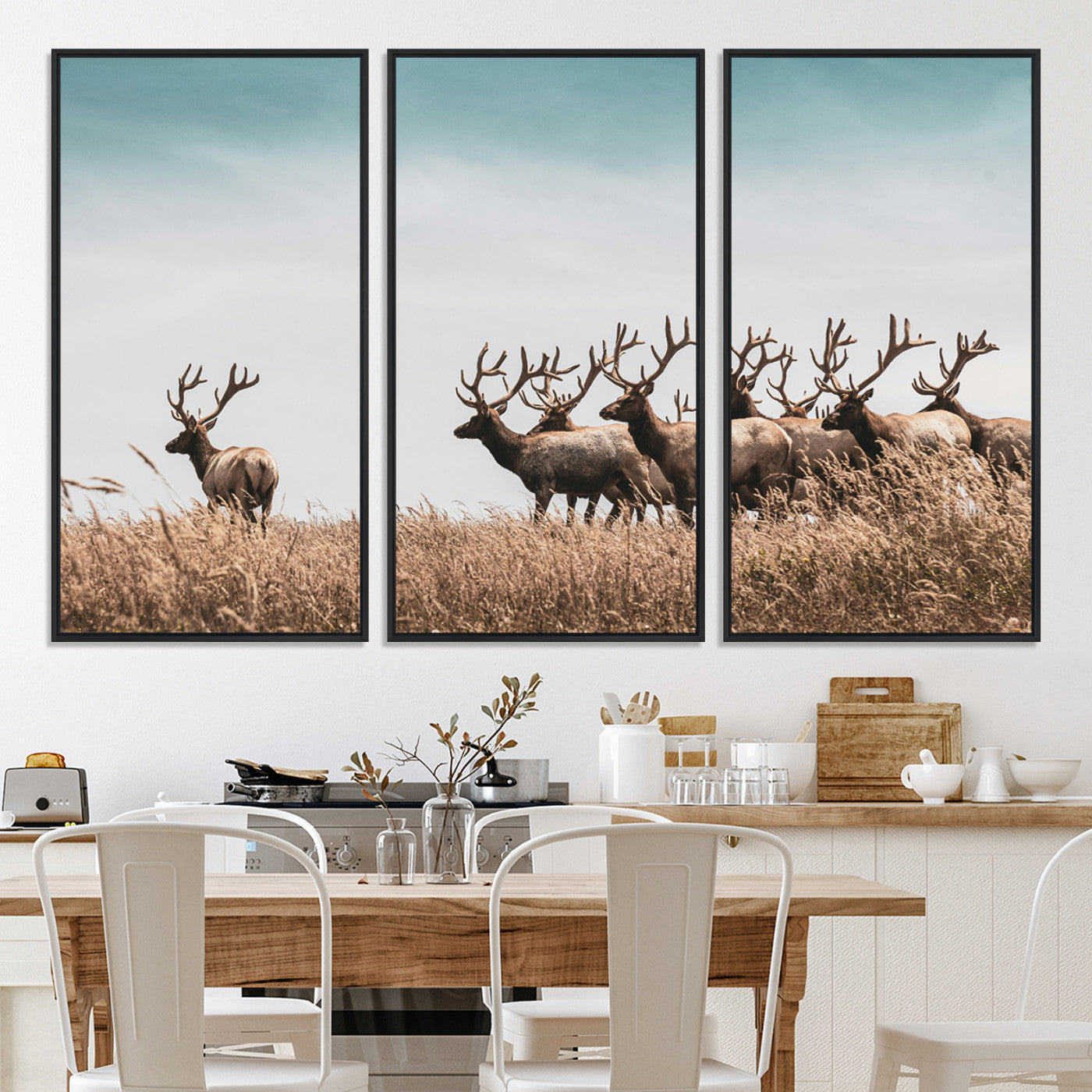 81594705-MGV-CV-36X24-Elk Herd Wall Art Canvas, Antler Canvas Print, Framed Wildlife Photography Art Picture Print, Rustic Nature Print Perfect Rustic Wildlife