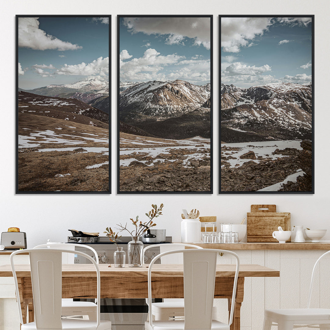 Mountain Landscape Wall Art Canvas Print, Framed Snowy Peaks Art Picture Print, Rugged Highlands Perfect Rustic Adventure Decor Artwork