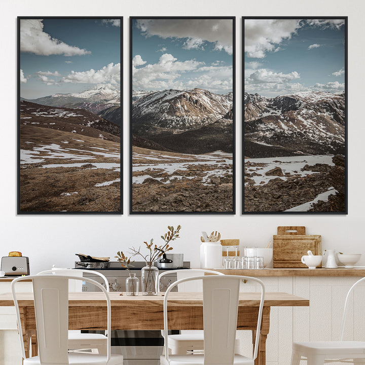 Mountain Landscape Wall Art Canvas Print, Framed Snowy Peaks Art Picture Print, Rugged Highlands Perfect Rustic Adventure Decor Artwork