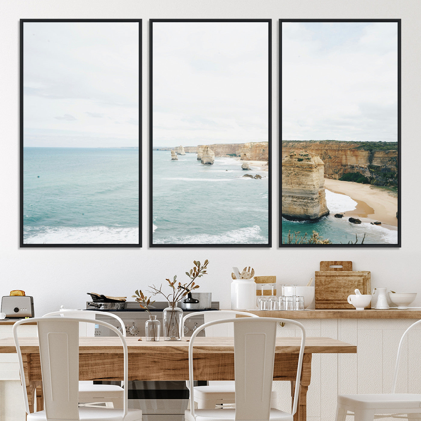70095633-MGV-CV-36X24-Twelve Apostles Wall Art Canvas Print, Framed Coastal Cliffs Art Picture Print, Rugged Rock Formations Perfect Minimalist Coastal Decor
