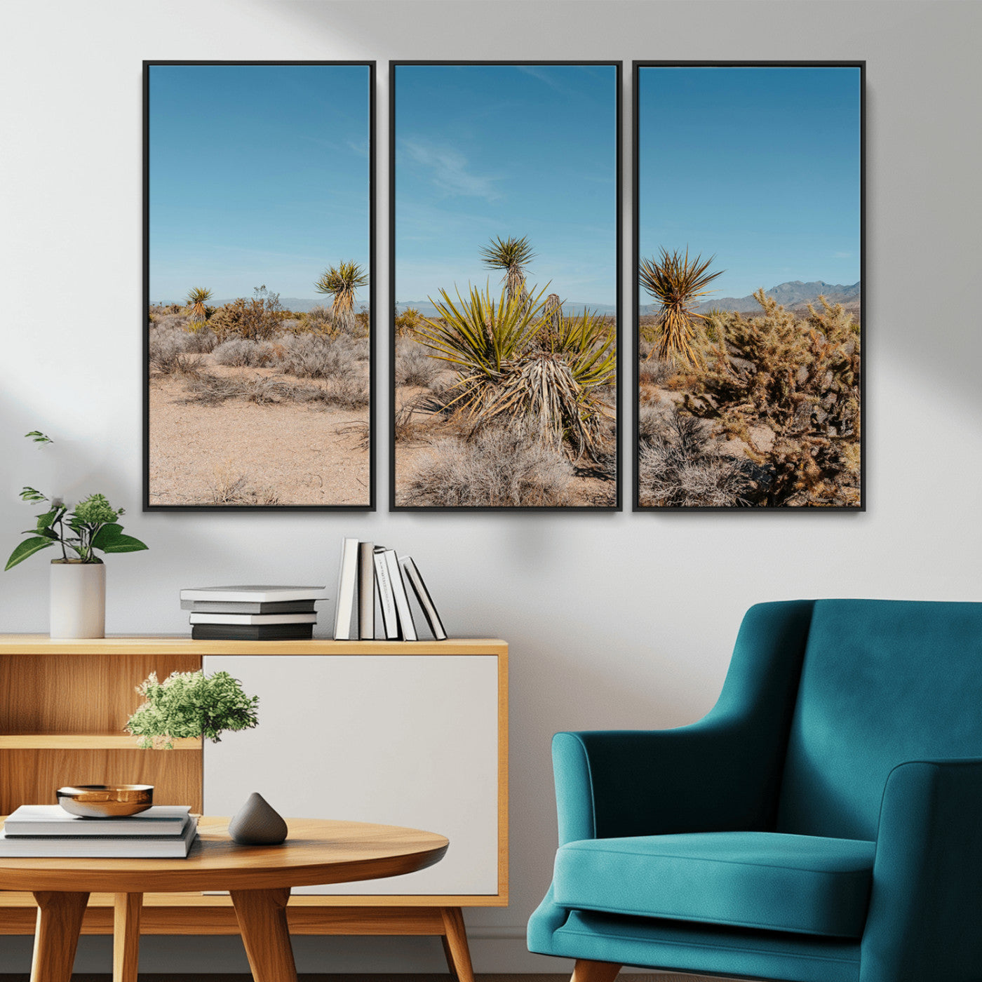 MGV-FC-48X32-3P - Joshua Tree Wall Art Canvas Print, Framed Desert Landscape Art Picture Print, Warm Earth Tones Perfect Southwestern Minimalist Decor Artwork