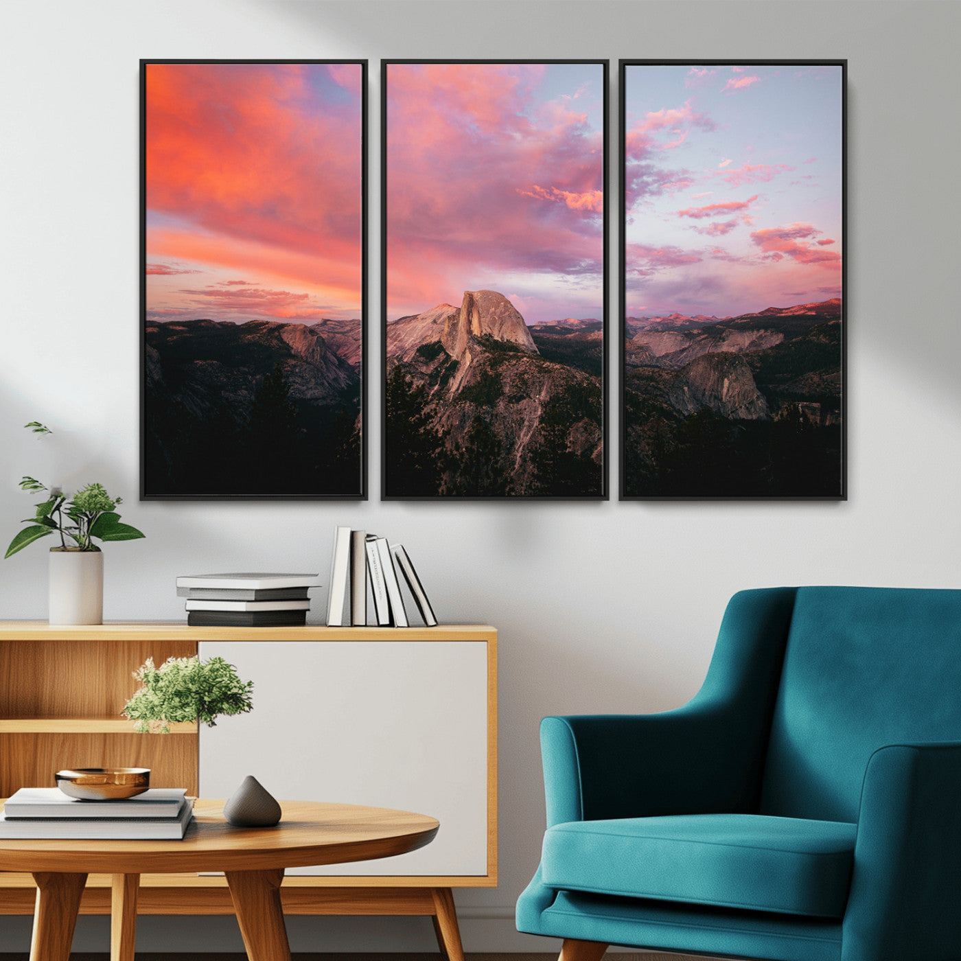 MGV-FC-48X32-3P - Half Dome Wall Art Canvas Print, Framed Yosemite National Park Art Picture Print, Dramatic Sunset Perfect Adventurous Wilderness Decor Artwork