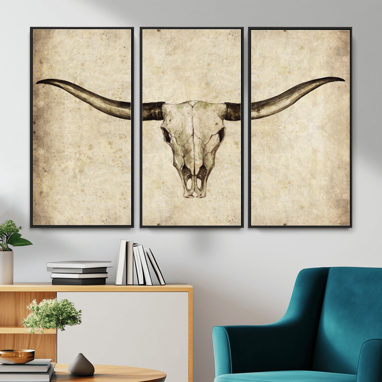42788678-MGV-CV-36X24 - Longhorn Skull Wall Art Canvas Print – Rustic Western Artwork Print for Living Room Wall Decor