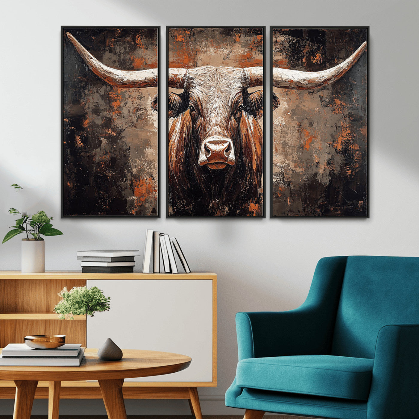 42732393-MGV-CV-36X24-Rustic Longhorn Bull Wall Art Canvas Print – Vintage Western Cattle Painting, Texas Steer Artwork for Ranch, Farmhouse or Cowboy Decor