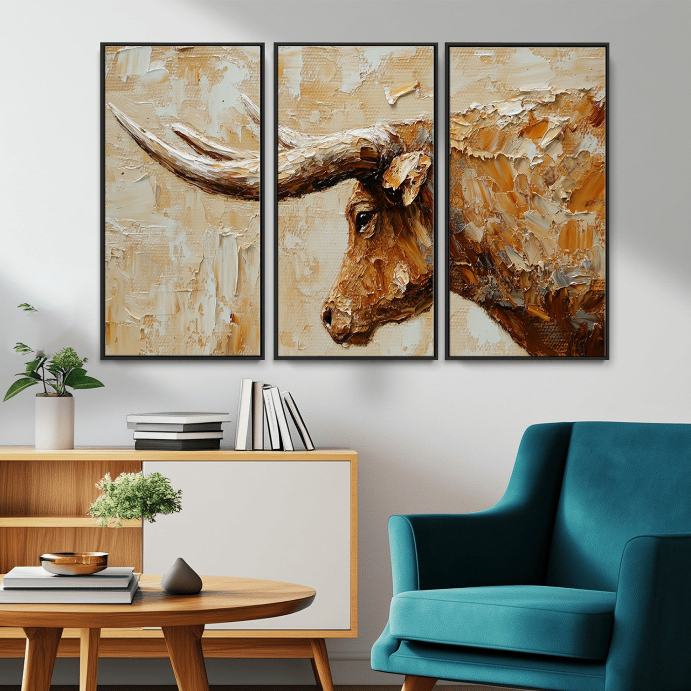 69611428-MGV-CV-36X24-Rustic Longhorn Bull Wall Art Canvas Print – Vintage Western Cattle Painting, Texas Steer Artwork for Ranch, Farmhouse or Cowboy Decor