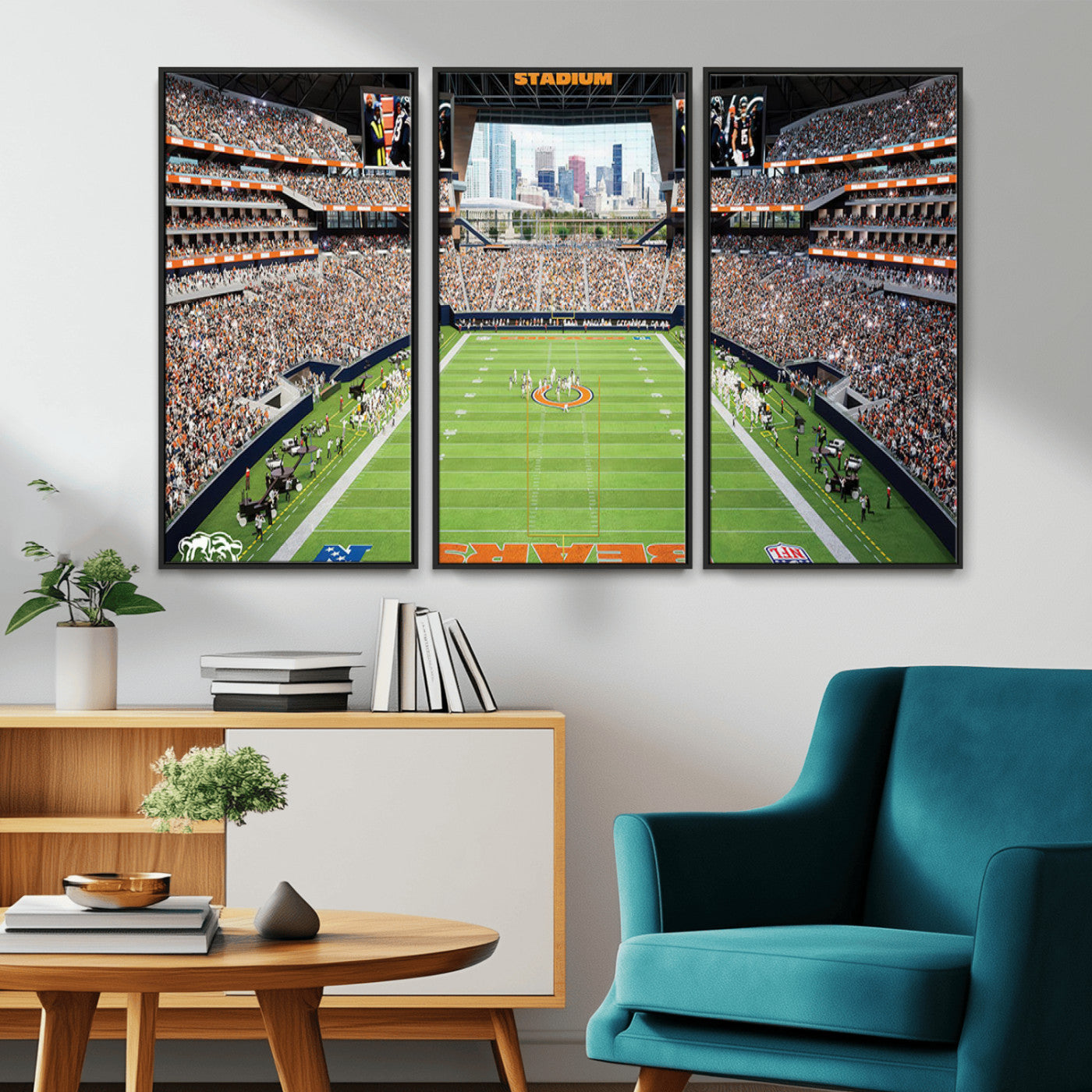 MGV-FC-48X32-3P - Chicago Bears Soldiers Field Wall Art Canvas Print – Framed Football Stadium Artwork for Sports
