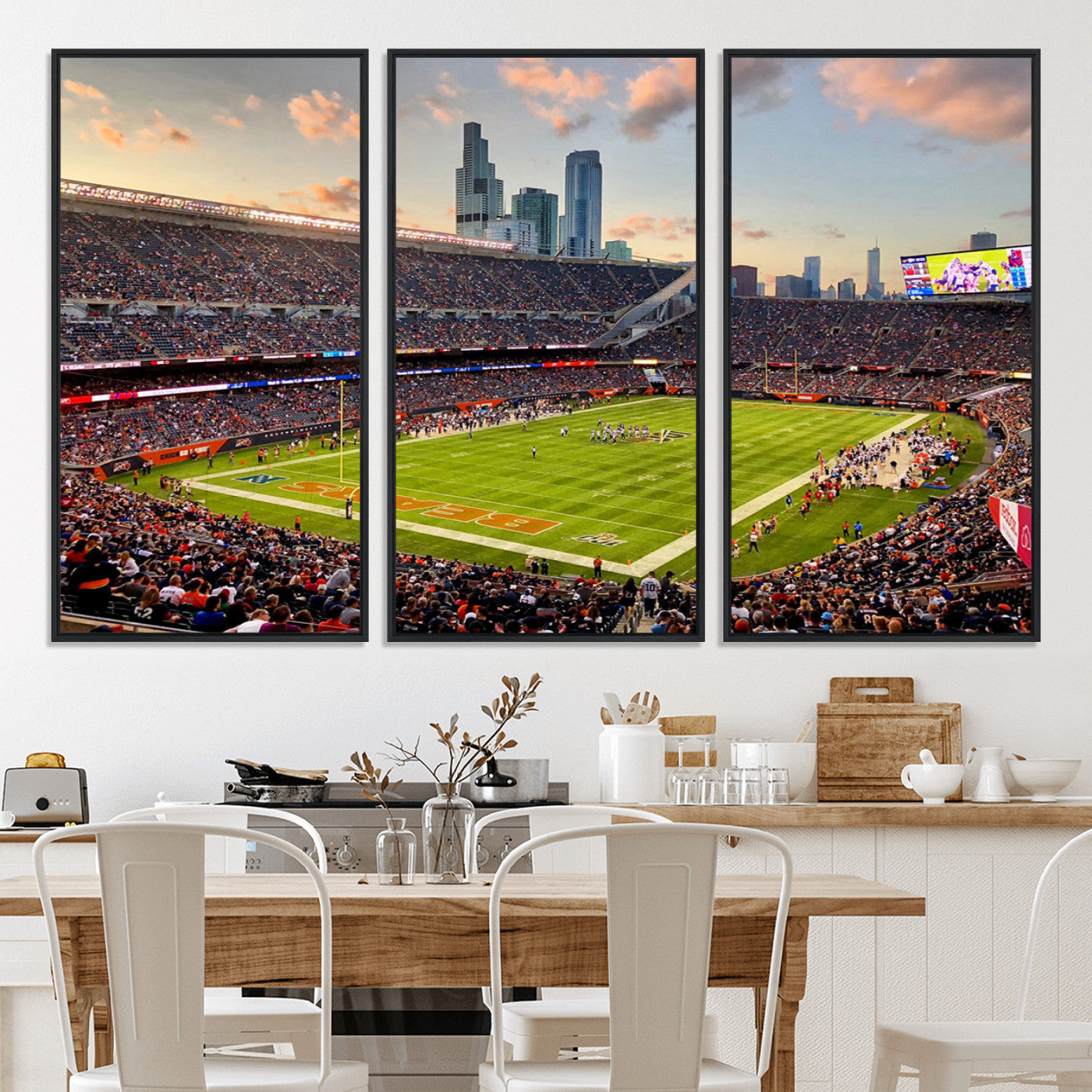 55377093-MGV-CV-36X24-Chicago Bears Soldiers Field Wall Art Canvas Print – Framed Football Stadium Artwork for Sports Fans, Soldier Field Skyline Canvas Decor for Game Room or Man Cave