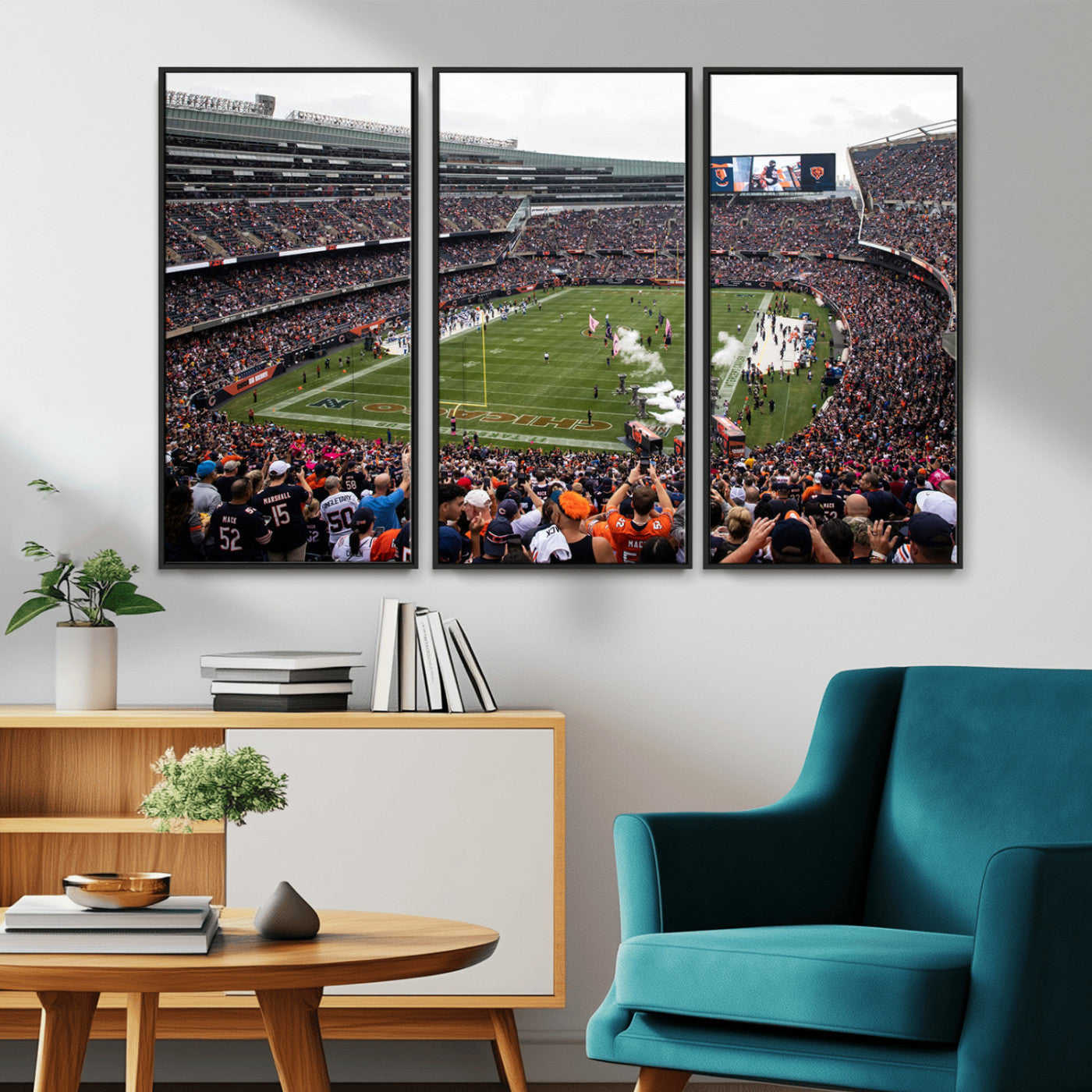 18347149-MGV-CV-36X24-Chicago Bears Soldiers Field Wall Art Canvas Print – Framed Football Stadium Artwork for Sports Fans, Soldier Field Skyline Canvas Decor for Game Room