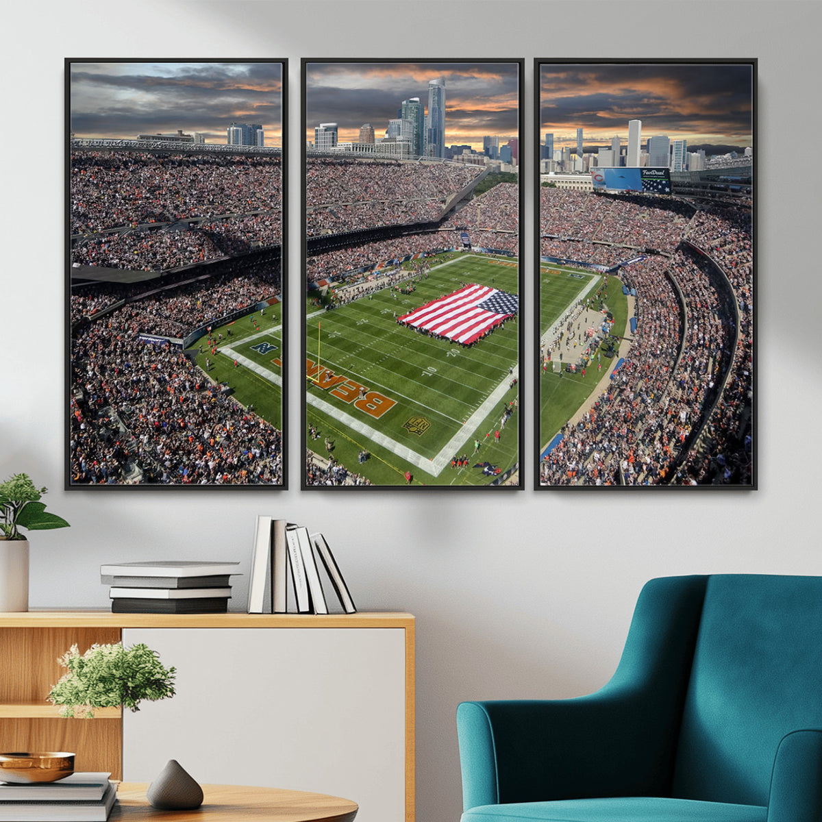 98106777-PAN-FL-20X10 - Chicago Bears Soldiers Field Wall Art Canvas Print, Extra Large Game Room Wall Decor