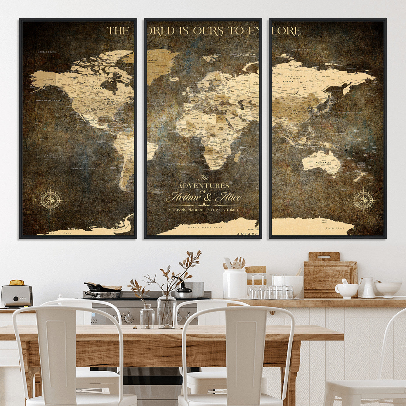 76675404-MGV-CV-36X24-Framed Push Pin World Travel Map – Canvas Wall Art for Tracking Adventures, Decorative Vintage Style Map with Pins for Home or Office - H1