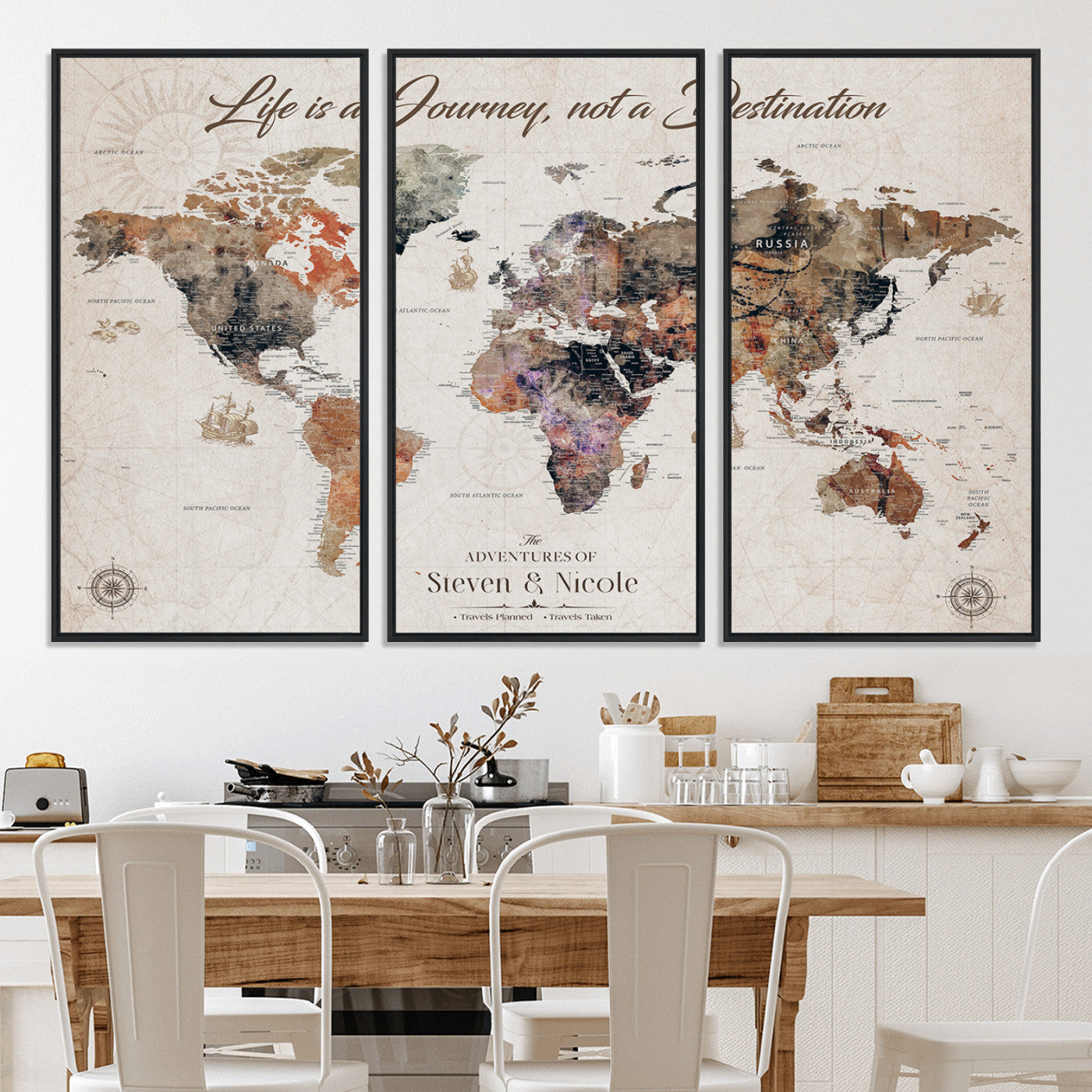 96000140-MGV-CV-36X24-Custom Push Pin World Map Wall Canvas Print – Personalized Travel Tracker with Pins – Framed Large Multi-Size Canvas for Home Office Decor
