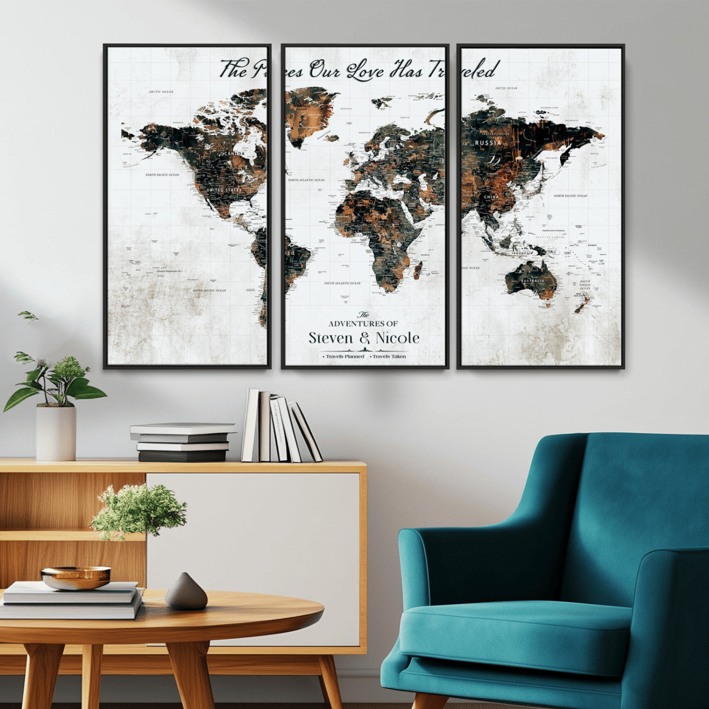89231588-MGV-CV-36X24-World Travel Map with Pins – Framed Canvas Print to Track Adventures and Create a Visual Travel Journal, Ideal Wall Art for Home - H17