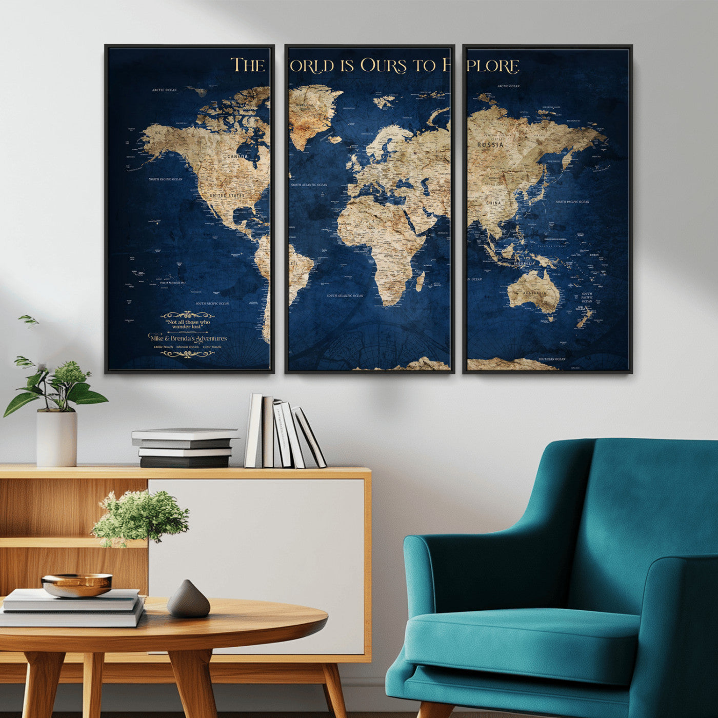 10181149-MGV-CV-36X24-Custom Push Pin World Map Wall Canvas Print – Personalized Travel Tracker with Pins – Framed Large