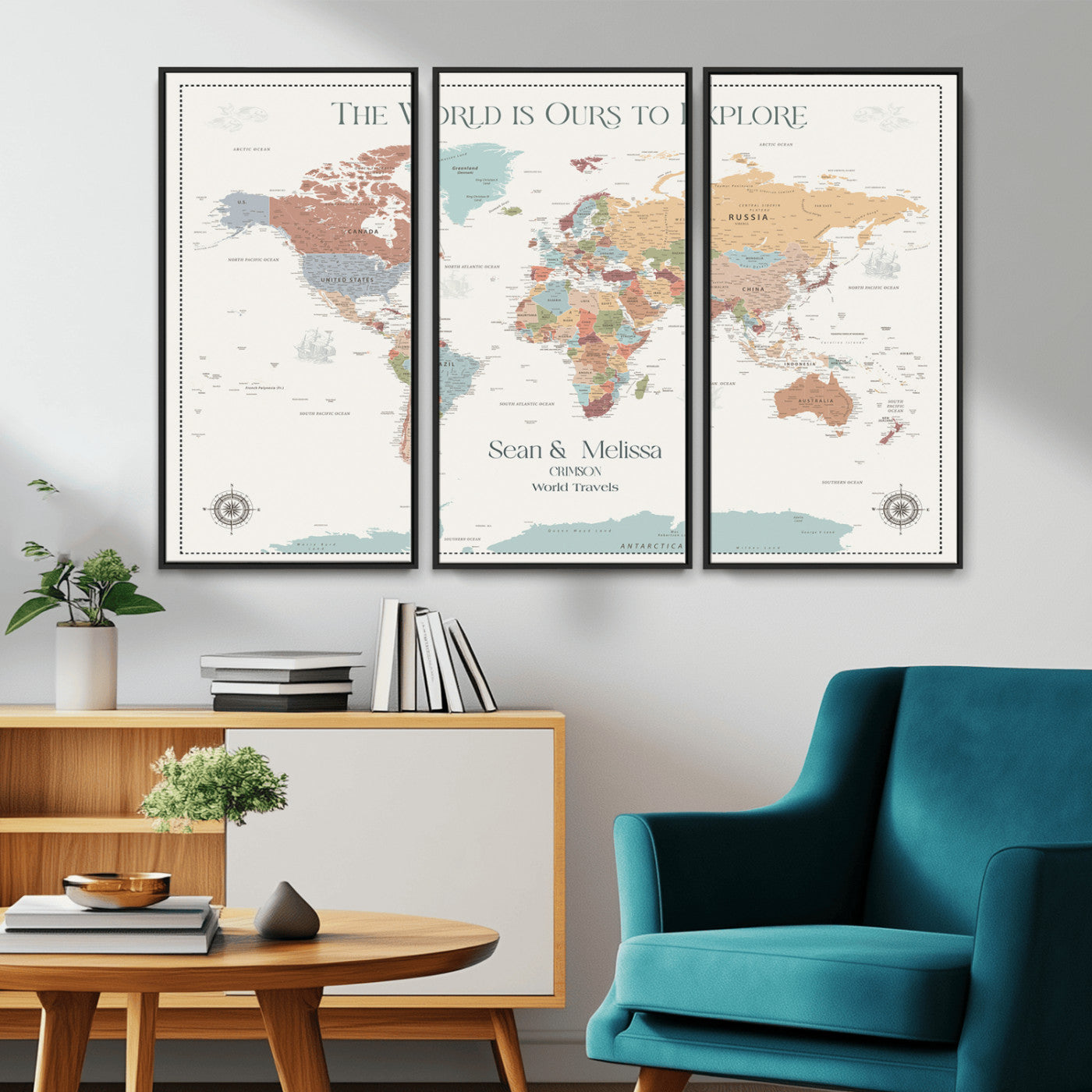 90968866-MGV-CV-36X24-Custom Push Pin World Map Wall Canvas Print – Personalized Travel Tracker with Pins – Framed Large Multi-Size Canvas for Home Office Decor