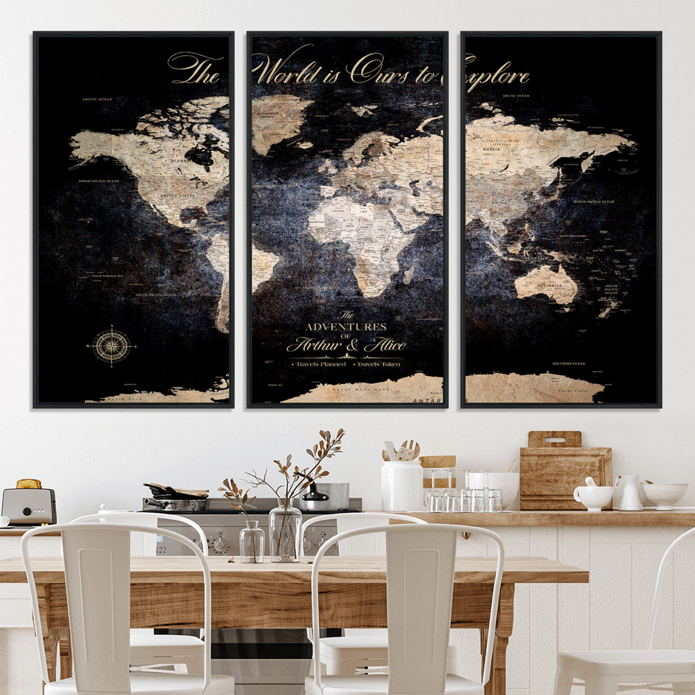 21010471-MGV-CV-36X24-Customize Push Pin World Map Wall Canvas Print, Personalized Travel Tracker with Pins, Framed Large Canvas for Home Office Decor - H37