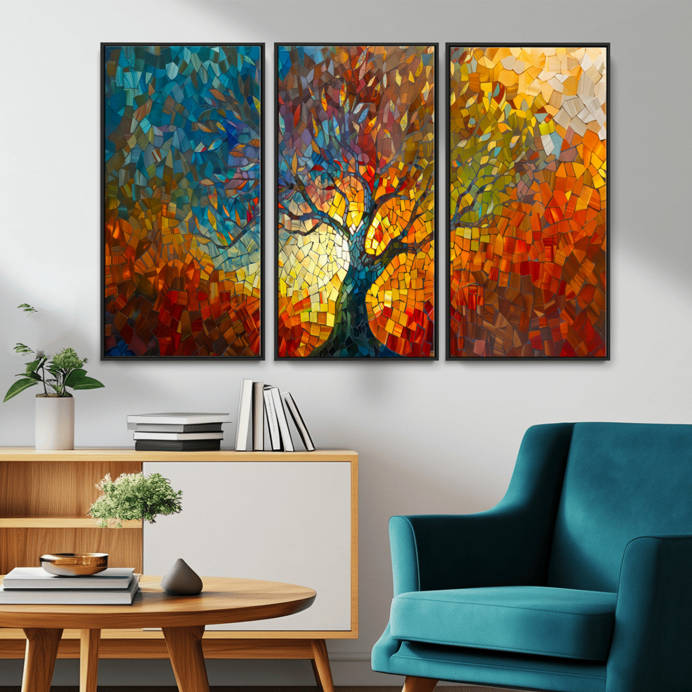 MGV-FC-48X32-3P - Yggdrasil Tree of Life Mosaic Stained Glass Wall Art Canvas, Yggdrasil Tree of Life Mosaic Canvas
