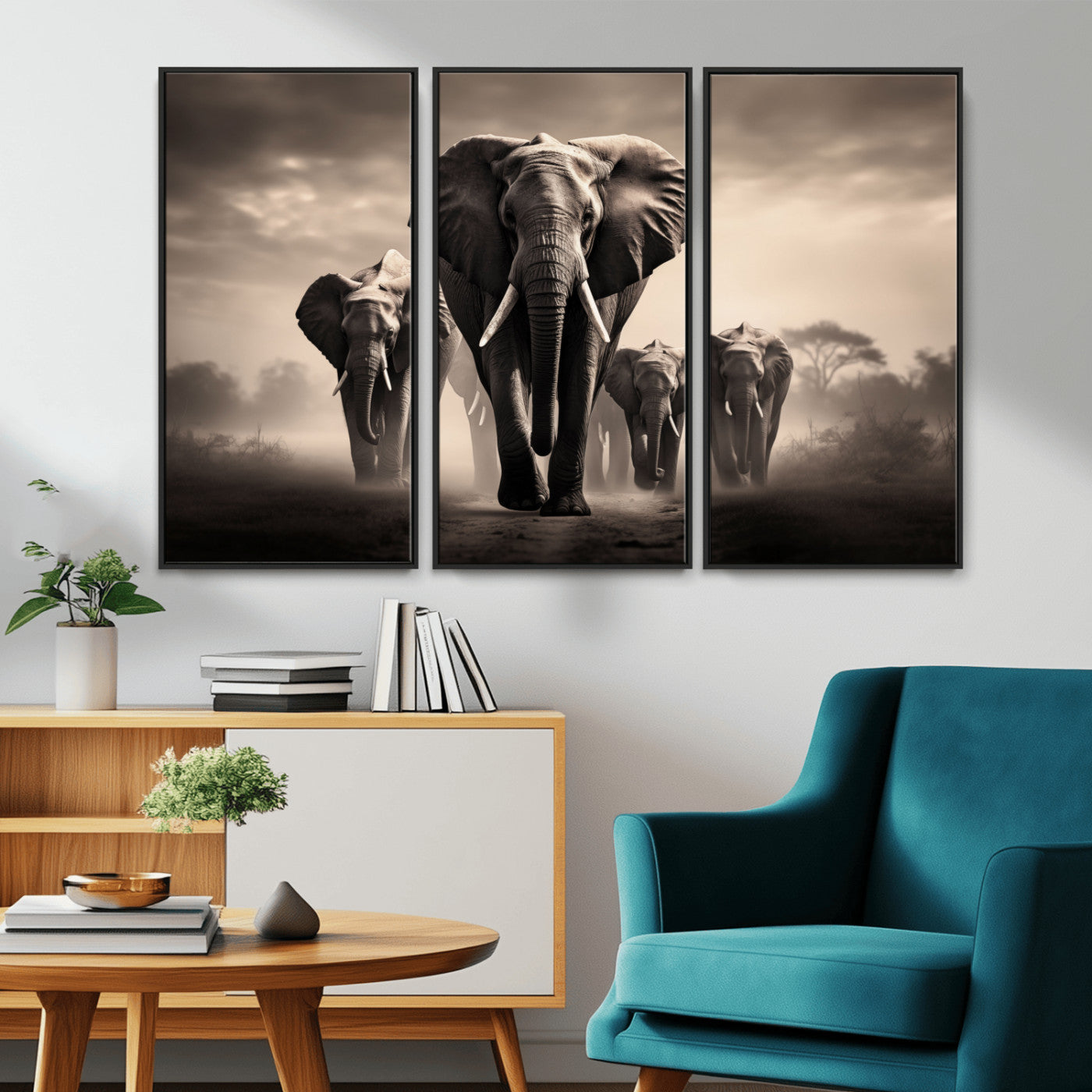 48598F10-MGV-CV-36X24-Elephant Family Wall Art Canvas Print, Framed Elephant Wall Art Home Decor