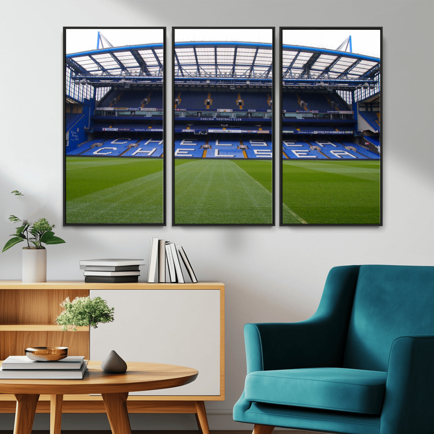 38616413CHELSA-MGV-FC-60X40-3P_Black-Stamford Bridge Chelsea Football Stadium Canvas Wall Art Print – Immersive Stadium Experience for Soccer Fans – Ready to Hang
