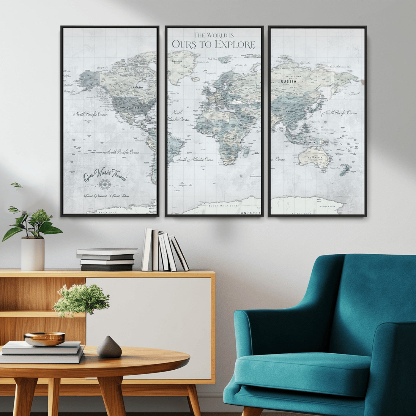 Custom Push Pin World Map Wall Canvas Print – Personalized Travel Tracker with Pins – Framed Custom Quotie Canvas for Home Office Decor