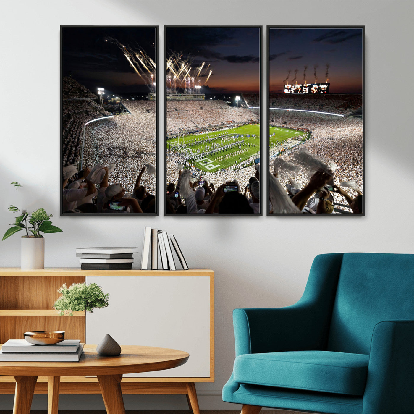 MGV-FC-48X32-3P - Penn State Stadium Wall Art Print, White Out Football Game Canvas Wall Art, Framed Sports Stadium,