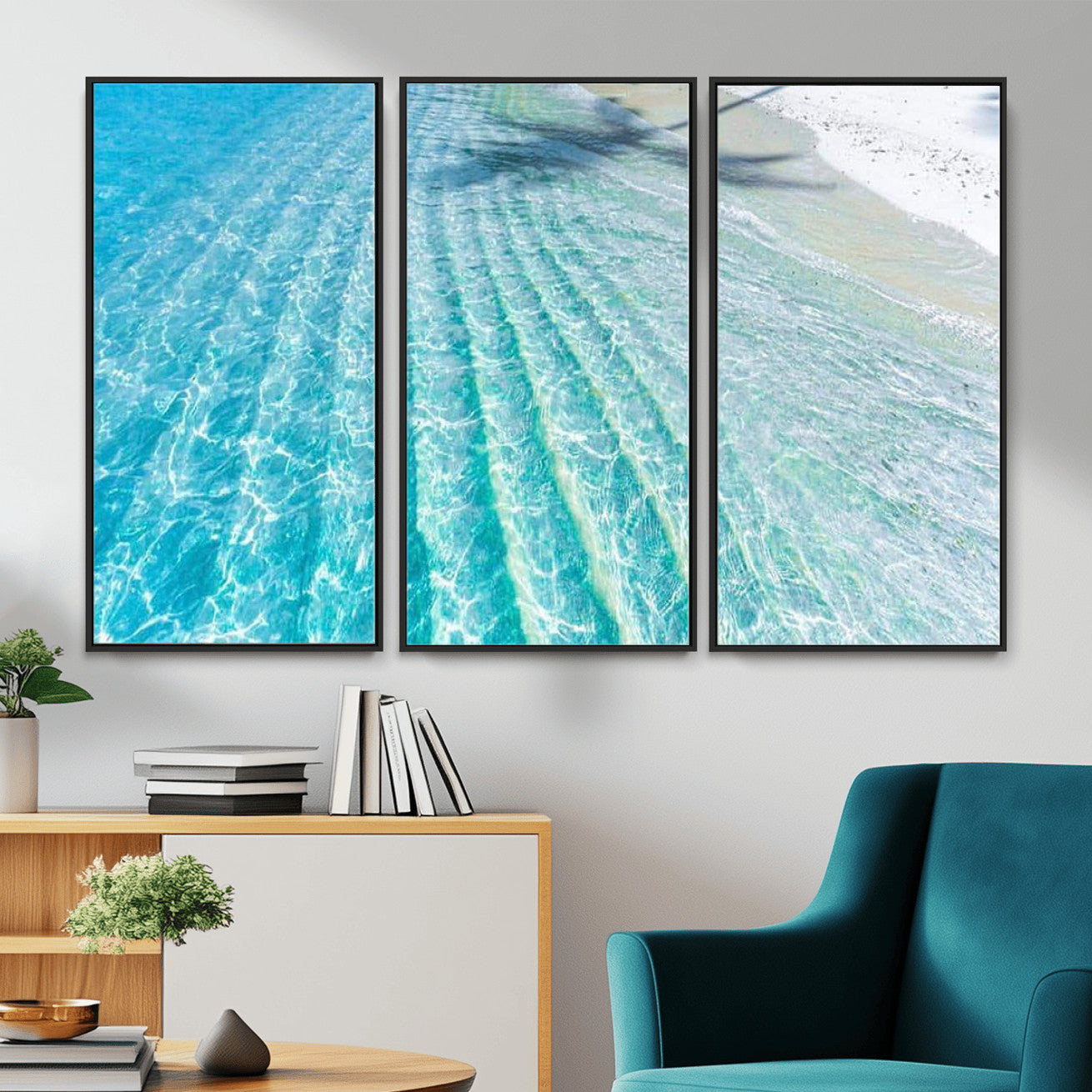 46233906-MGV-CV-36X24 - Serene Clear Blue Ocean Water Canvas Wall Art – Soft White Sand Shore Coastal Print for Home Decor, Relaxation, and Tranquil Vibes