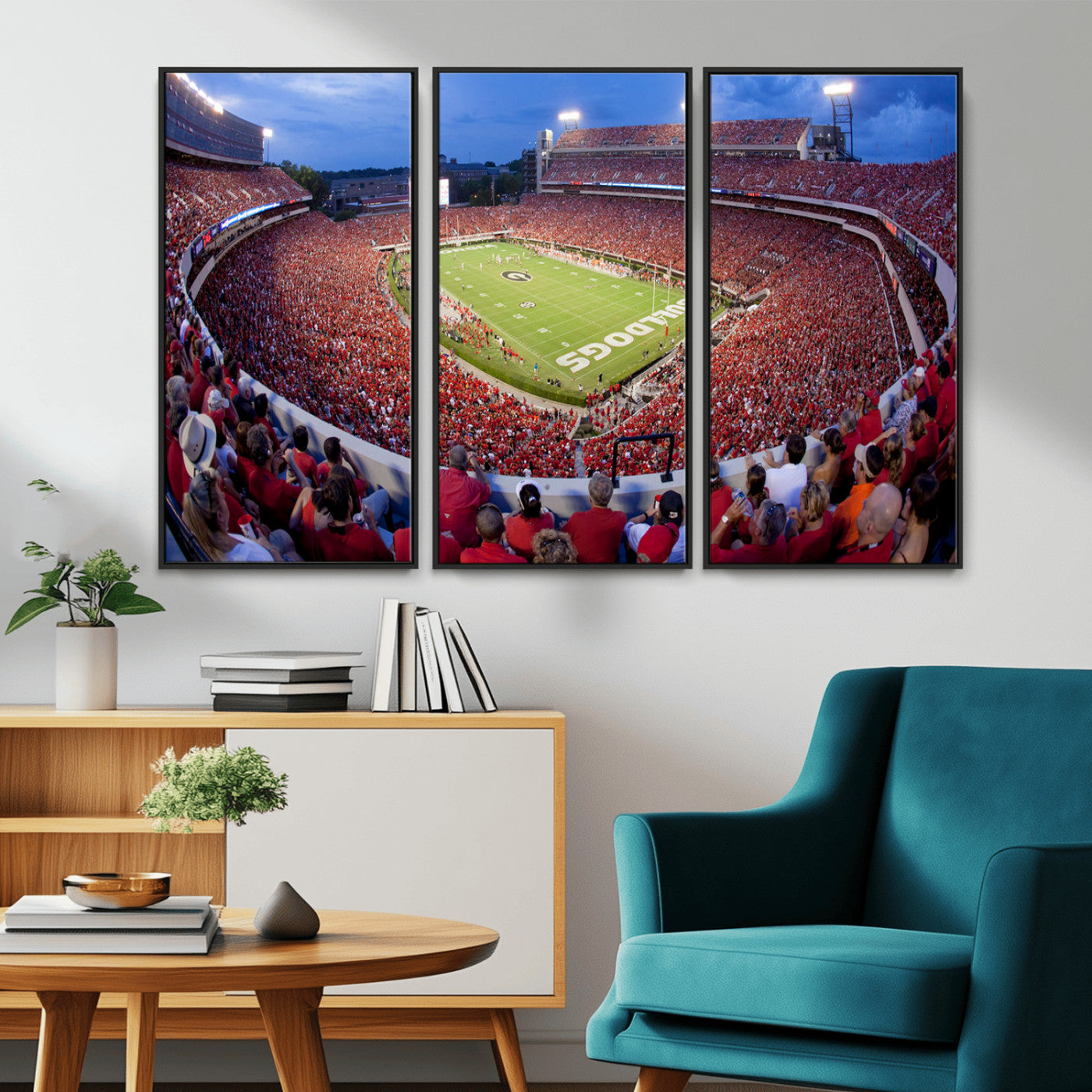10244378-MGV-CV-48X32-3P-Dooley Stadium Wall Art Print, Sports Arena Canvas Wall Art, Dooley Field at Sanford Stadium Canvas Print, Modern Athletic Field Art Printing