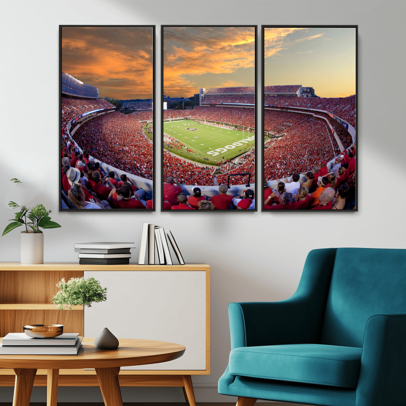 73680988-MGV-CV-48X32-3P-Dooley Stadium Wall Art Print, Sports Arena Canvas Wall Art, Dooley Field at Sanford Stadium Canvas Print, Modern Athletic Field Art Printing