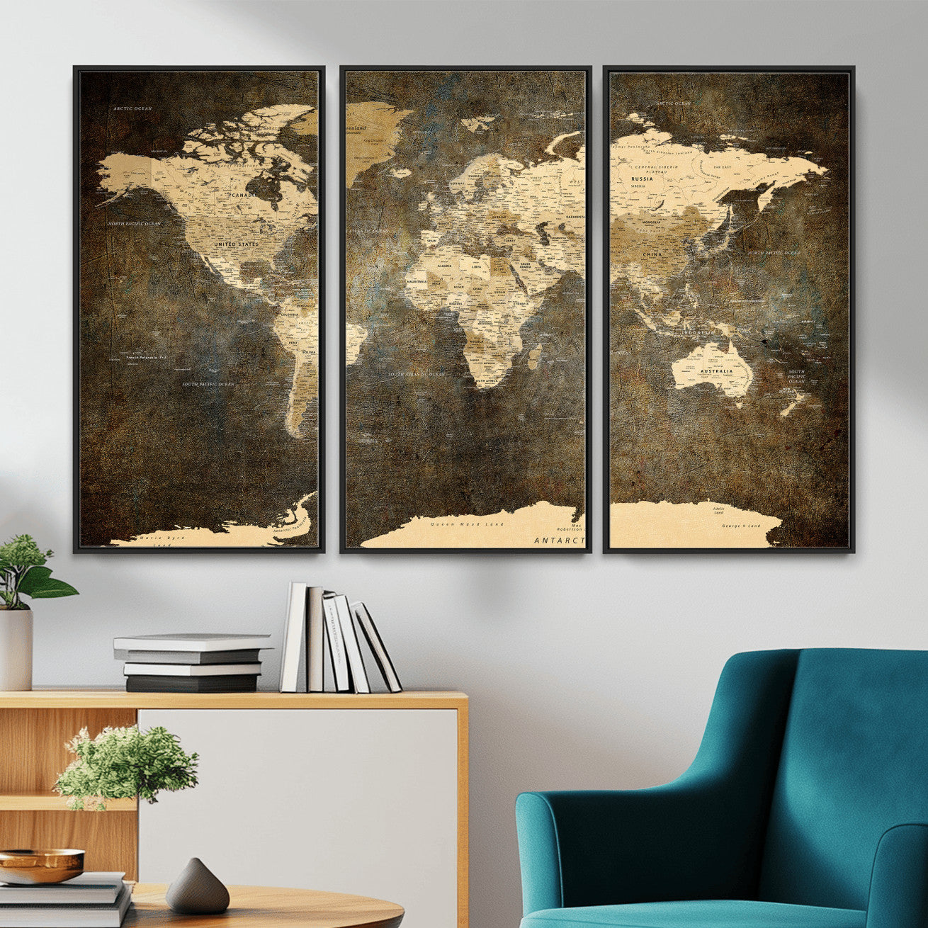 89742472-MGV-CV-36X24 - World Map Wall Art Canvas Print, Modern Decorative Framed Map Artwork Prints for Living Room, Office, Bedroom Wall Decor