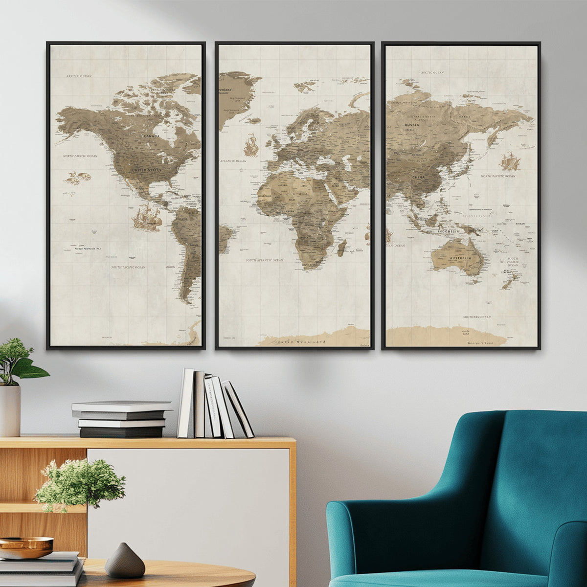 28283260-MGV-CV-36X24 - Detailed World Map Wall Art Canvas Print