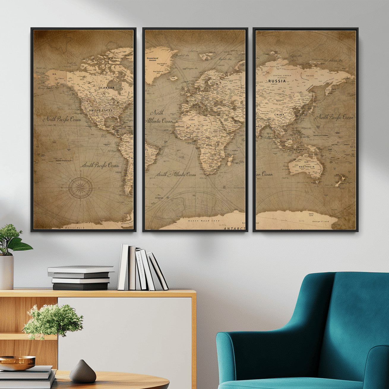 49946617-MGV-CV-36X24 - World Map Wall Art Canvas Print, Modern Decorative Framed Map Artwork Prints for Living Room, Office, Bedroom Wall Decor
