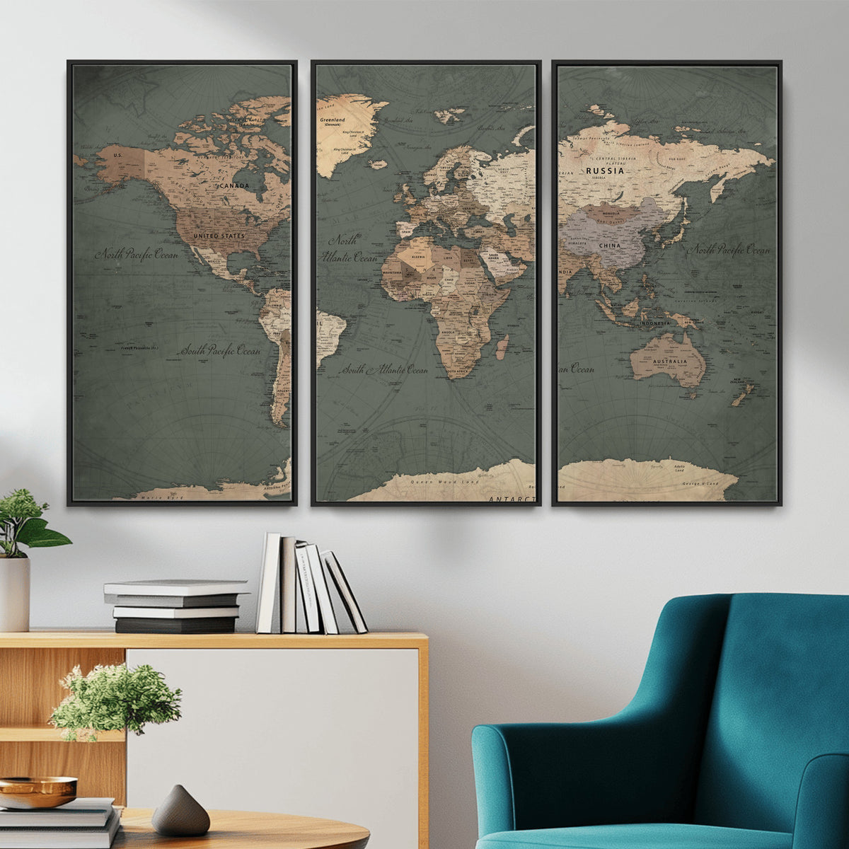 84619399-MGV-CV-36X24 - World Map Wall Art Canvas Print, Modern Decorative Framed Map Artwork Prints for Living Room, Office, Bedroom Wall Decor