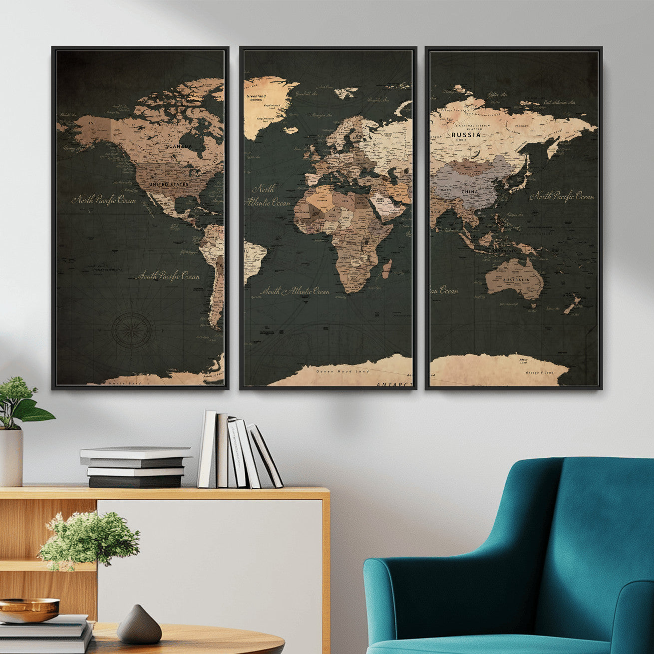 62059333-MGV-CV-36X24 - World Map Wall Art Canvas Print, Modern Decorative Framed Map Artwork Prints for Living Room, Office, Bedroom Wall Decor