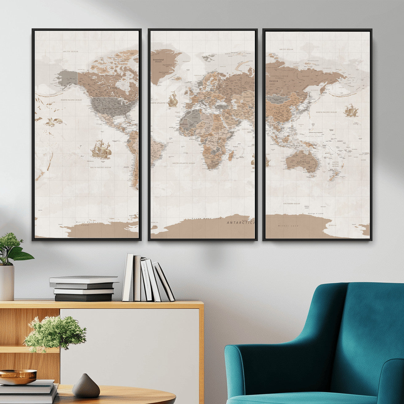 85057279-MGV-CV-36X24 - World Map Wall Art Canvas Print, Modern Decorative Framed Map Artwork Prints for Living Room, Office, Bedroom Wall Decor
