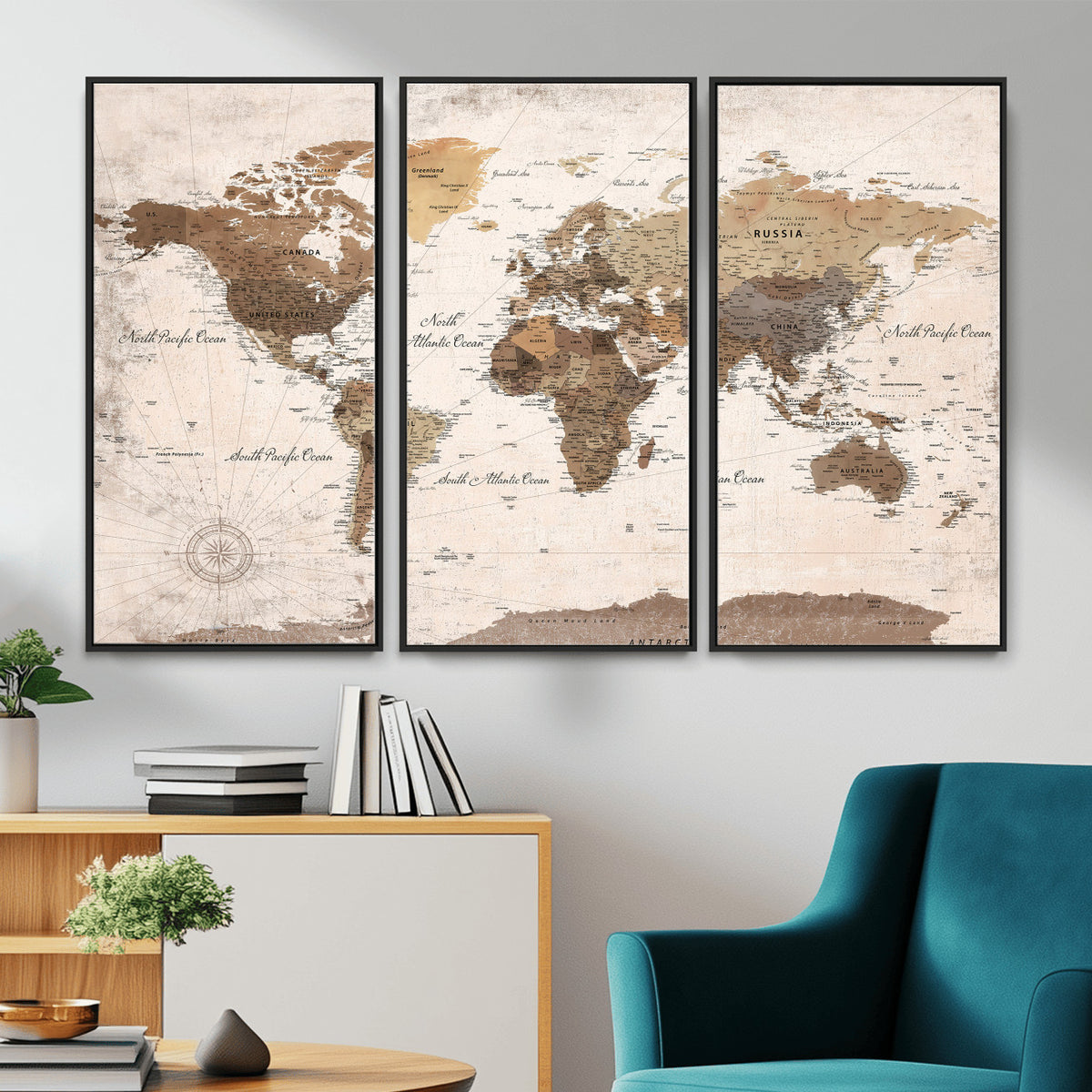 38923639-MGV-CV-36X24 - World Map Wall Art Canvas Print, Modern Decorative Framed Map Artwork Prints for Living Room, Office, Bedroom Wall Decor