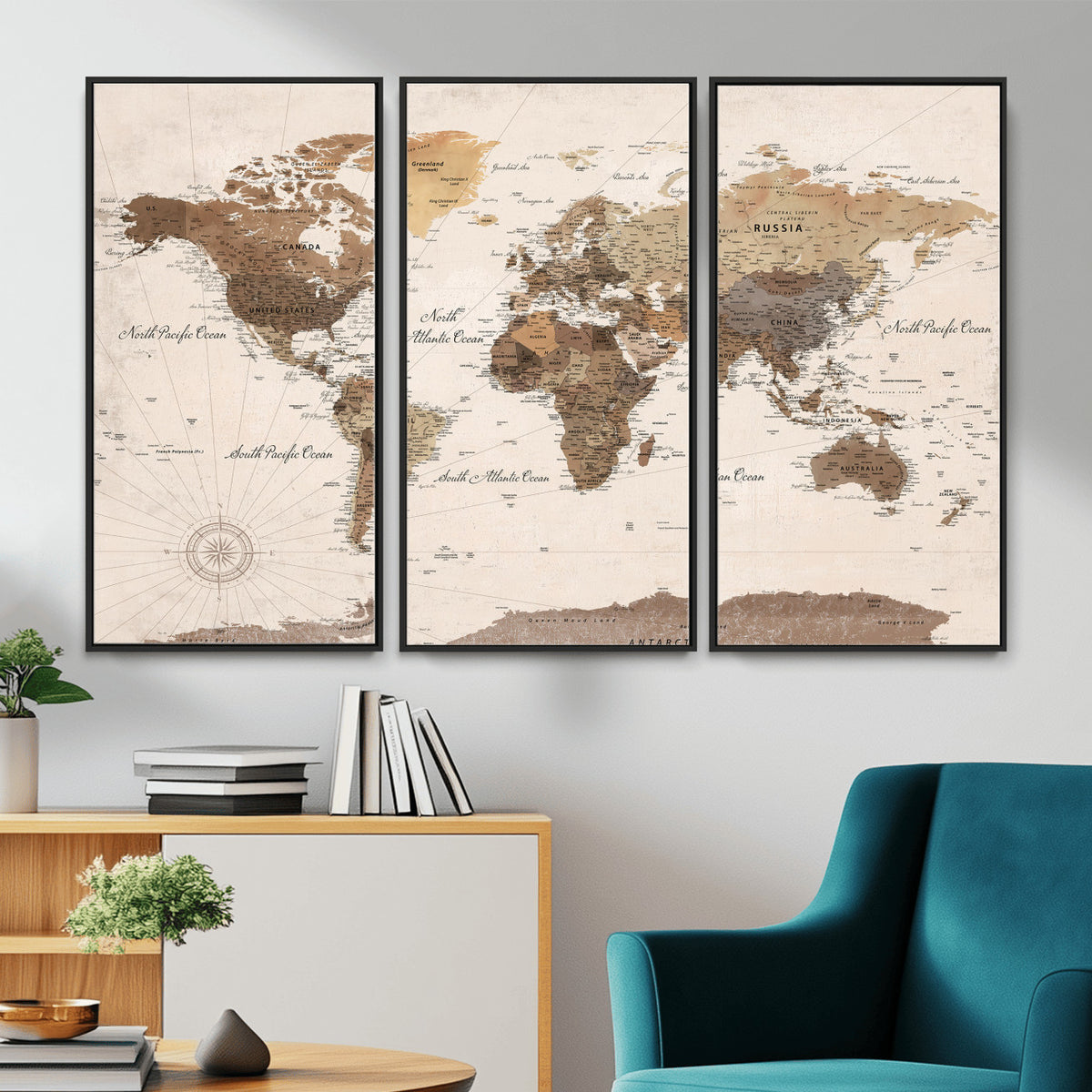 69860078-MGV-CV-36X24 - World Map Wall Art Canvas Print, Modern Decorative Framed Map Artwork Prints for Living Room, Office, Bedroom Wall Decor