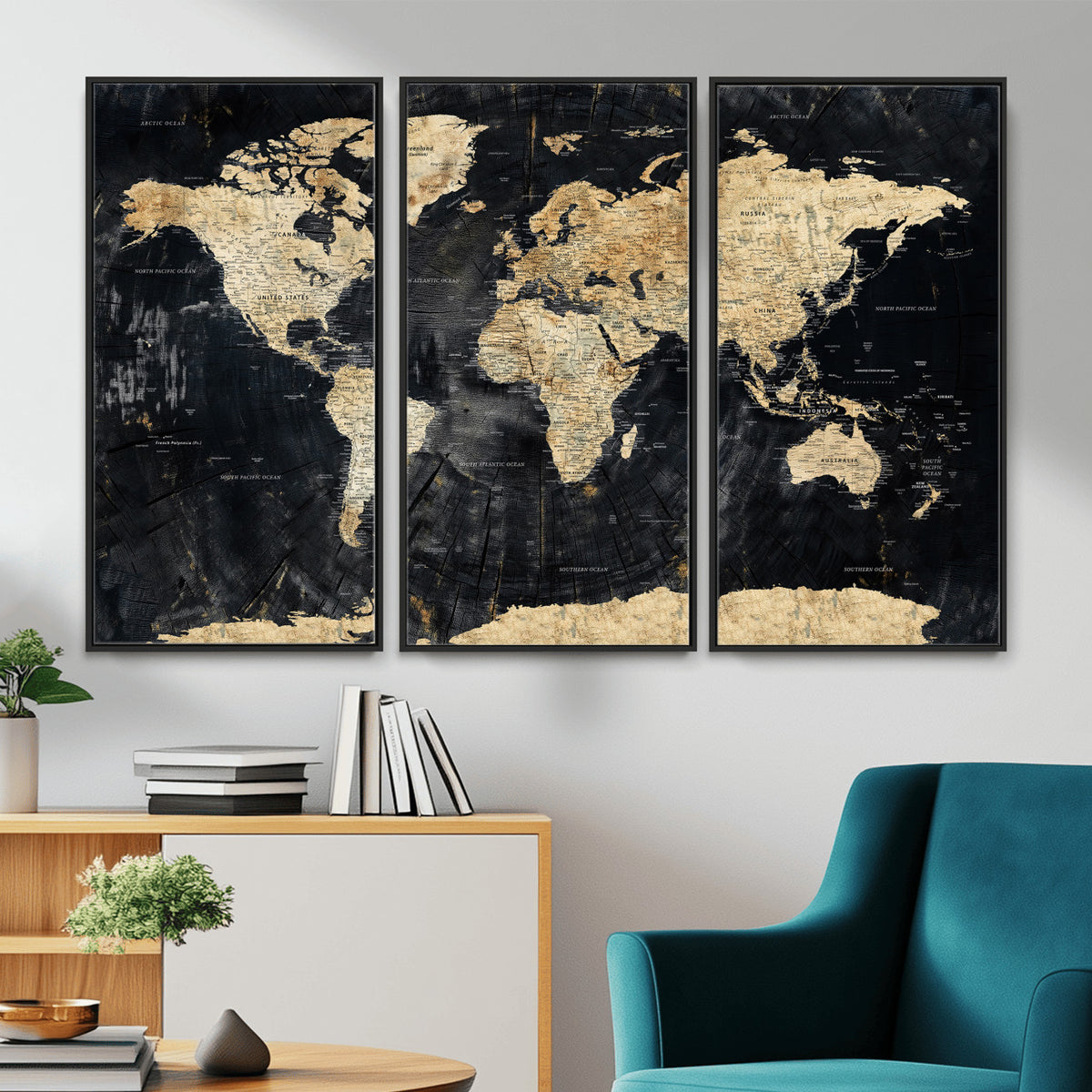 45535041-MGV-CV-36X24 - Framed Large World Map Wall Art Canvas Print for Living Room