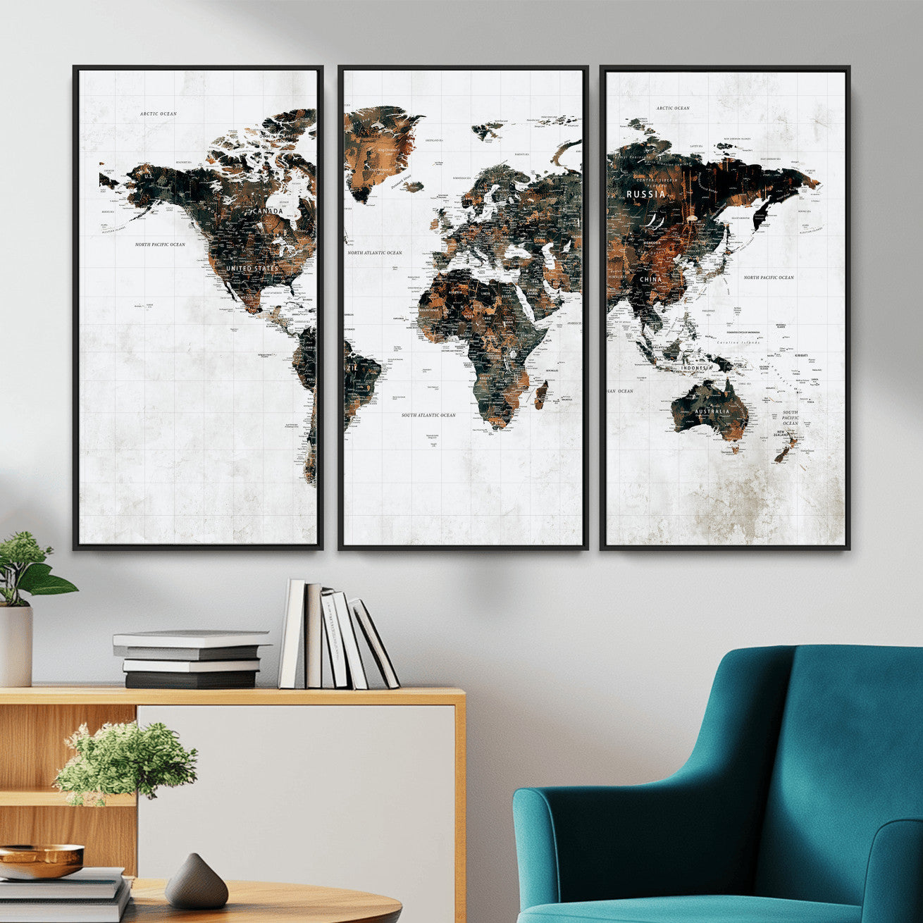 60008766-MGV-CV-36X24 - World Map Wall Art Canvas Print, Modern Decorative Framed Map Artwork Prints for Living Room, Office, Bedroom Wall Decor