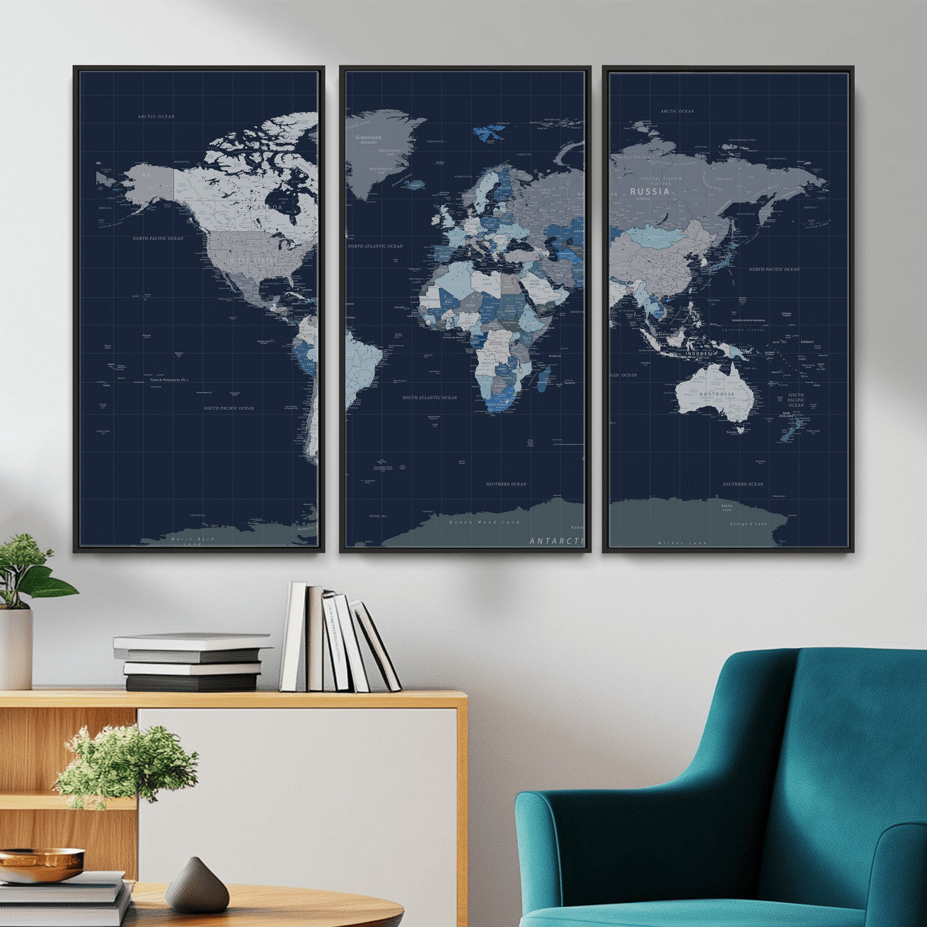 17712680-MGV-CV-36X24 - World Map Wall Art Canvas Print, Modern Decorative Framed Map Artwork Prints for Living Room, Office, Bedroom Wall Decor