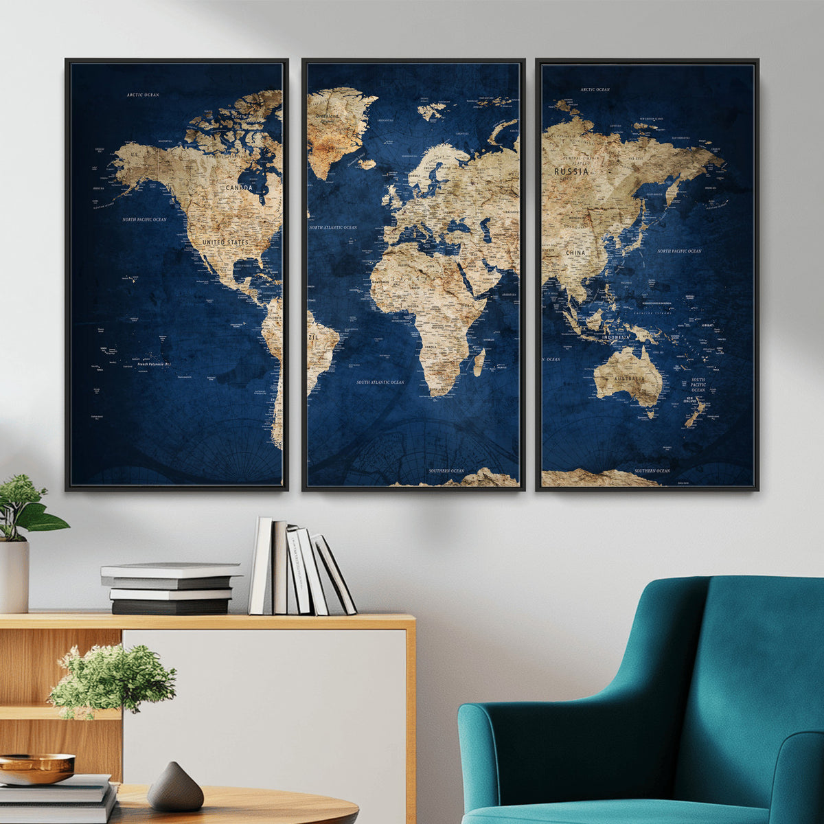 57503519-MGV-CV-36X24 - World Map Canvas Print – Framed Travel Map Wall Art for