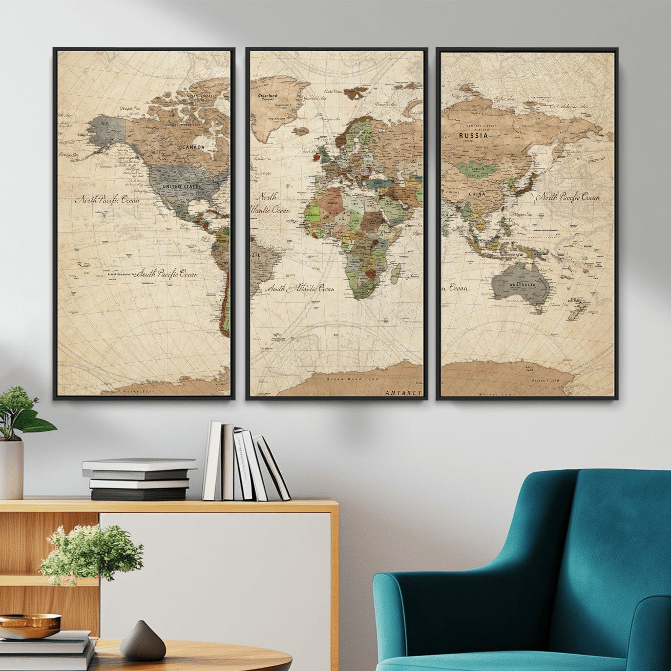 36735609-MGV-CV-36X24 - World Map Wall Art Canvas Print, Modern Decorative Framed Map Artwork Prints for Living Room, Office, Bedroom Wall Decor