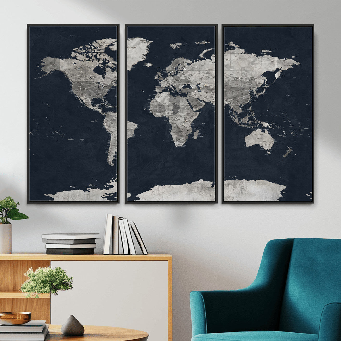 53886659-MGV-CV-36X24 - World Map Wall Art Canvas Print, Modern Decorative Framed Map Artwork Prints for Living Room, Office, Bedroom Wall Decor