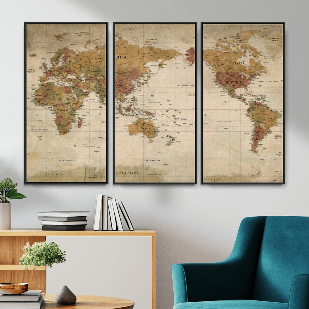 83478963-MGV-CV-36X24 - World Map Wall Art Canvas Print, Modern Decorative Framed Map Artwork Prints for Living Room, Office, Bedroom Wall Decor