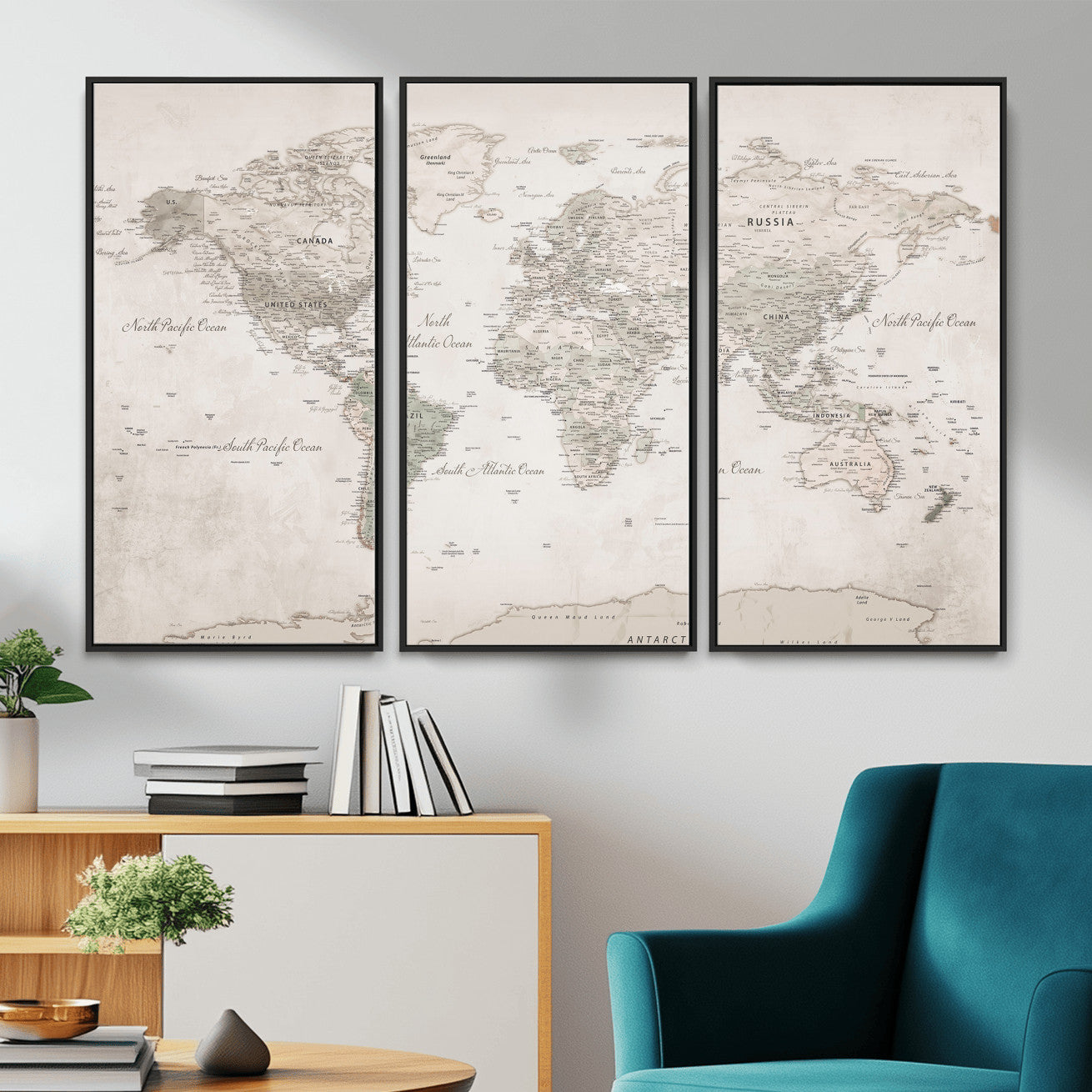 90355419-MGV-CV-36X24 - World Map Wall Art Canvas Print, Modern Decorative Framed Map Artwork Prints for Living Room, Office, Bedroom Wall Decor