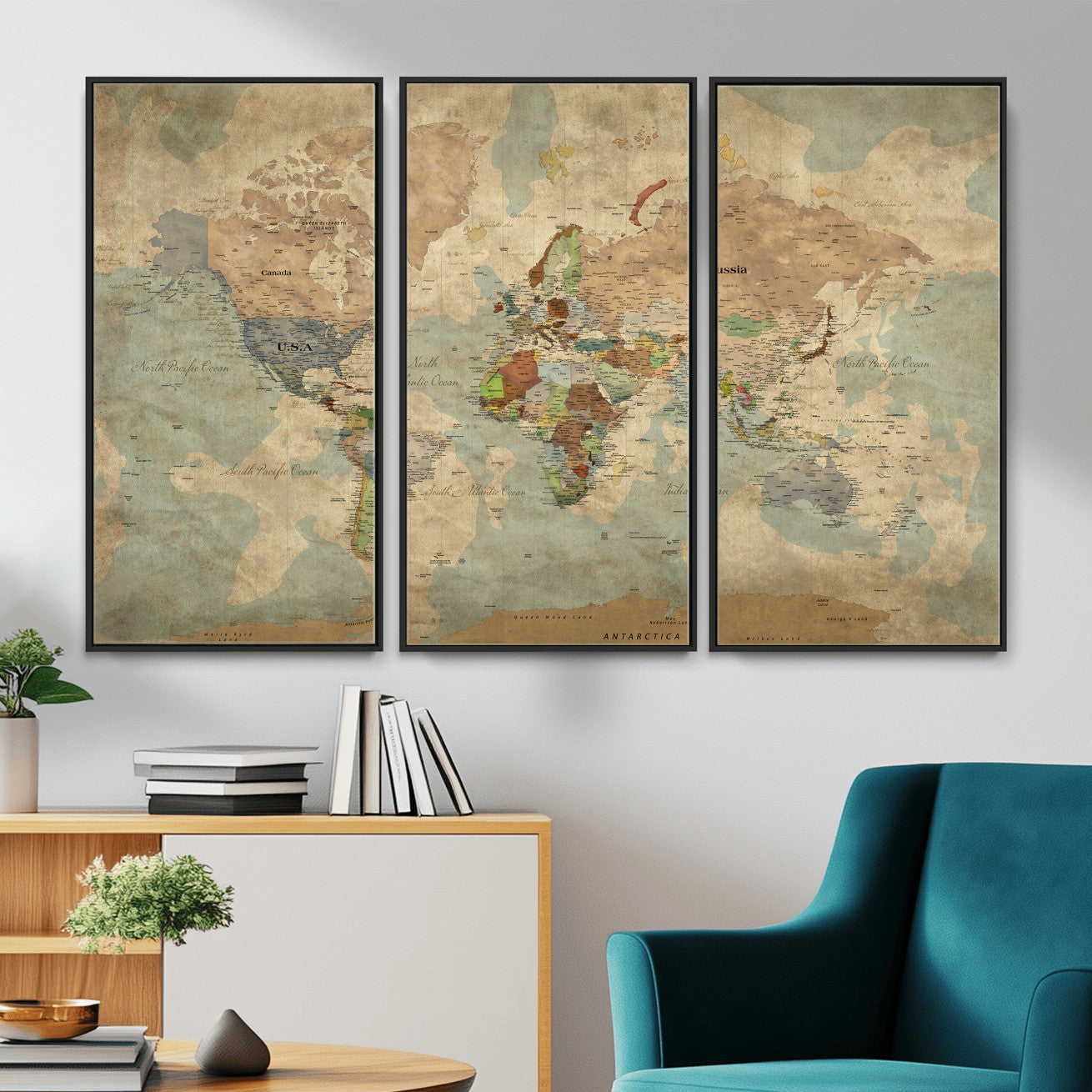 31492148-MGV-CV-36X24 - World Map Wall Art Canvas Print, Modern Decorative Framed Map Artwork Prints for Living Room, Office, Bedroom Wall Decor