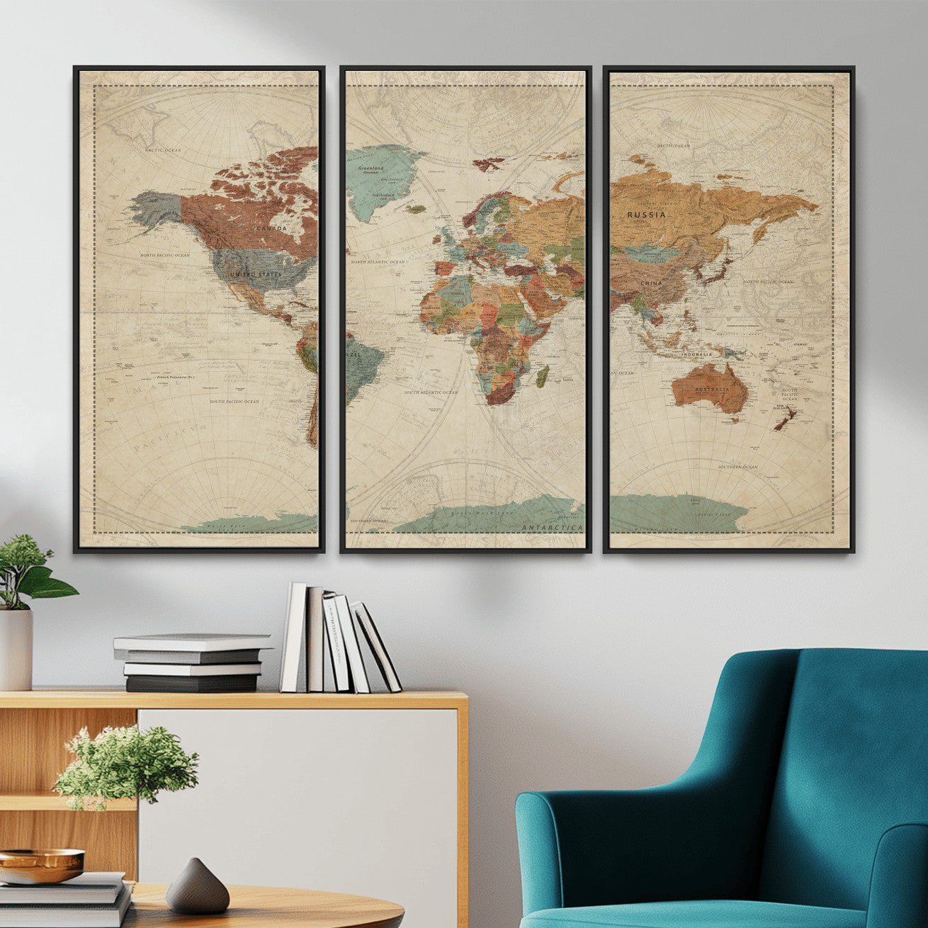 74172497-MGV-CV-36X24 - World Map Wall Art Canvas Print, Modern Decorative Framed Map Artwork Prints for Living Room, Office, Bedroom Wall Decor