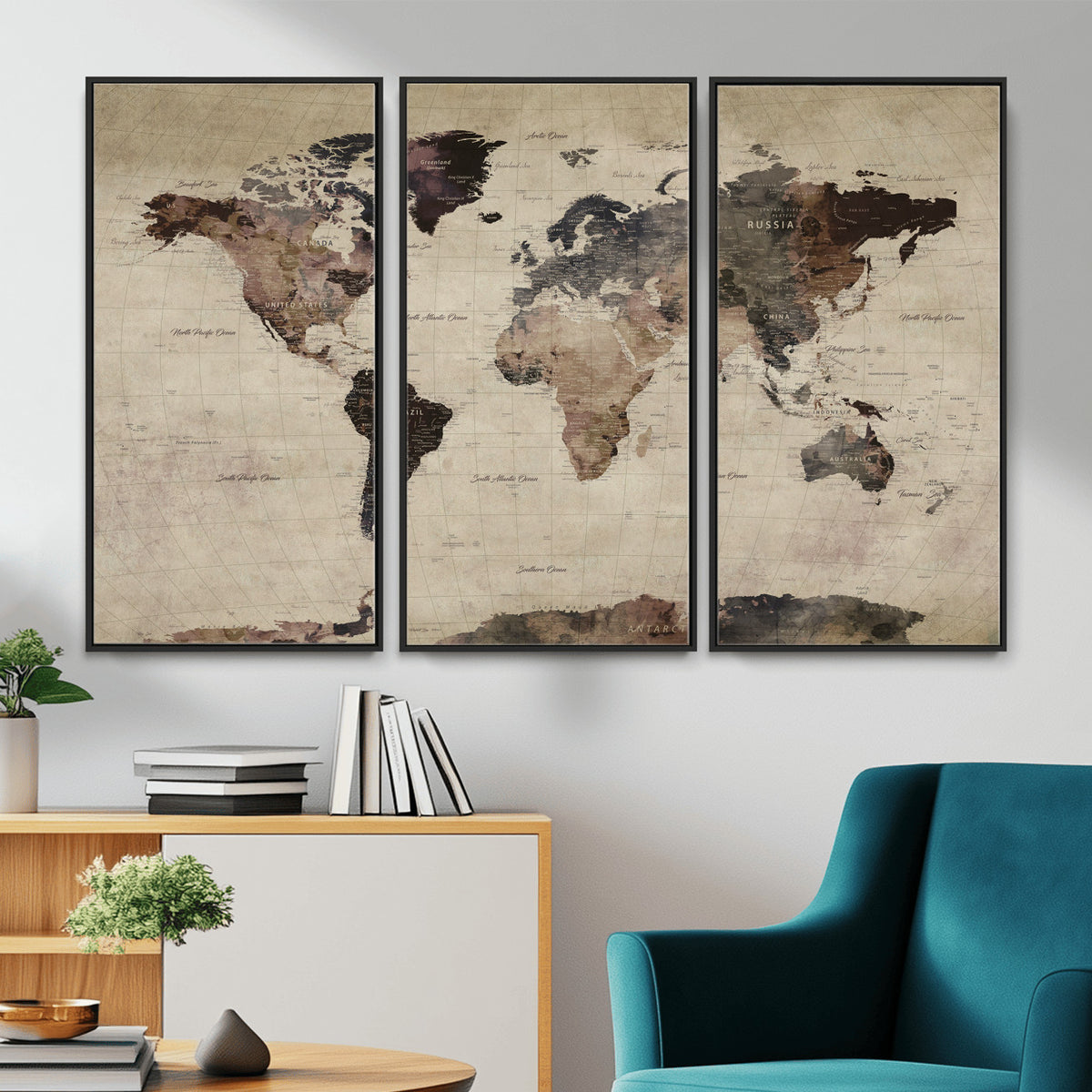 59159103-MGV-CV-36X24 - World Map Canvas Print, Detailed Map of the World, Adventure Gift for Couples and Anniversaries