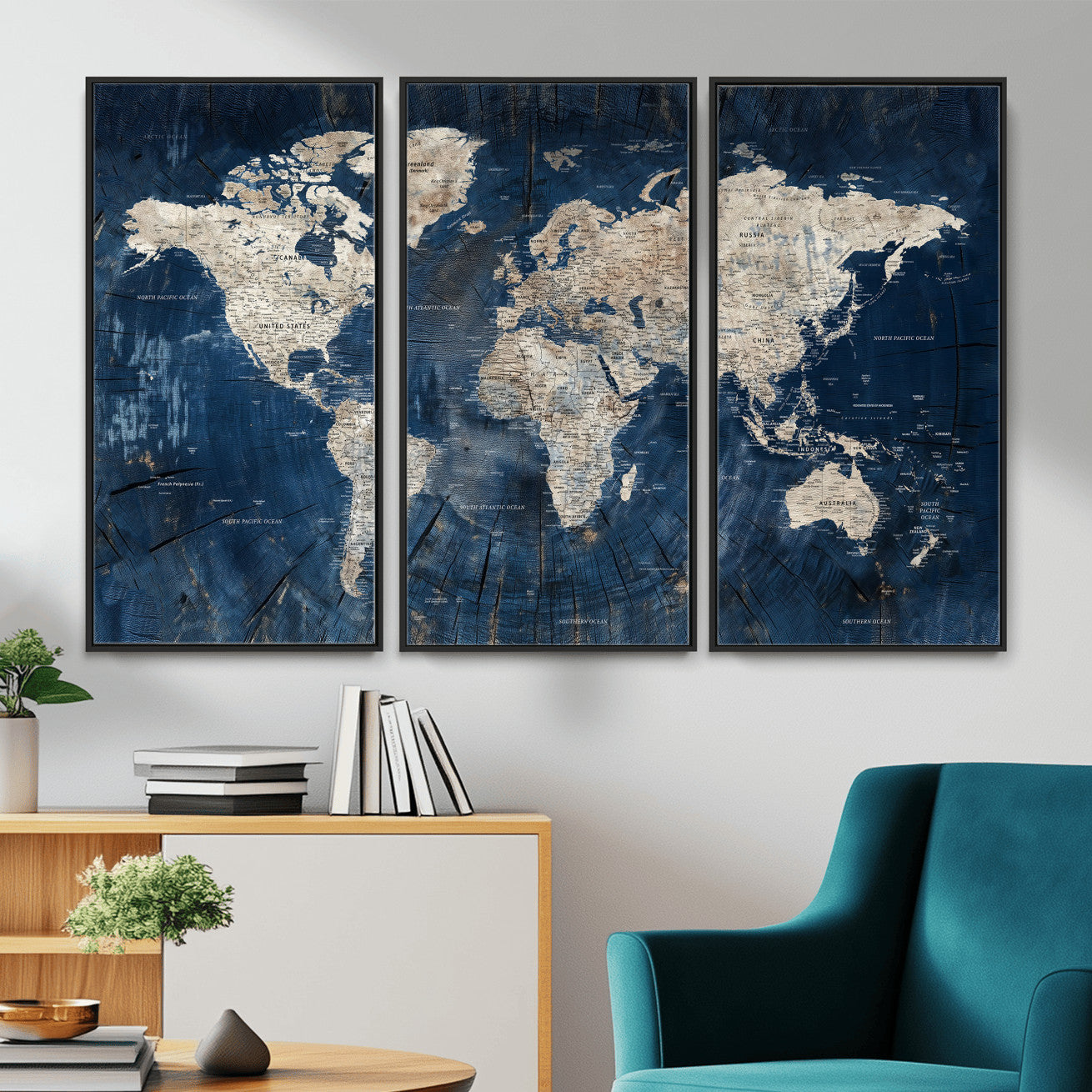 56126010-MGV-CV-36X24 - World Map Wall Art Canvas Print, Modern Decorative Framed Map Artwork Prints for Living Room, Office, Bedroom Wall Decor