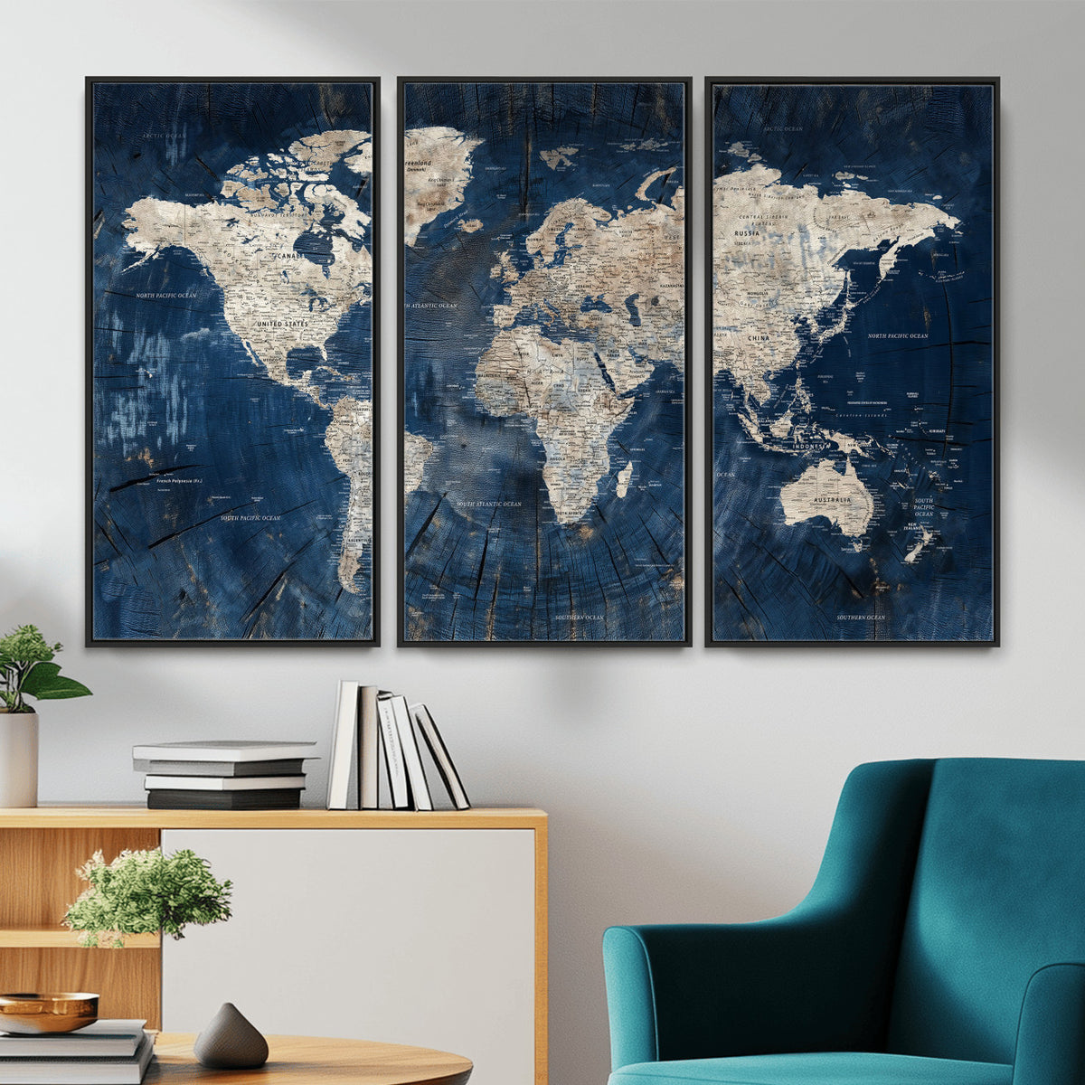 56126010-MGV-CV-36X24 - Large Blue World Map Wall Art Canvas Print for Home Office